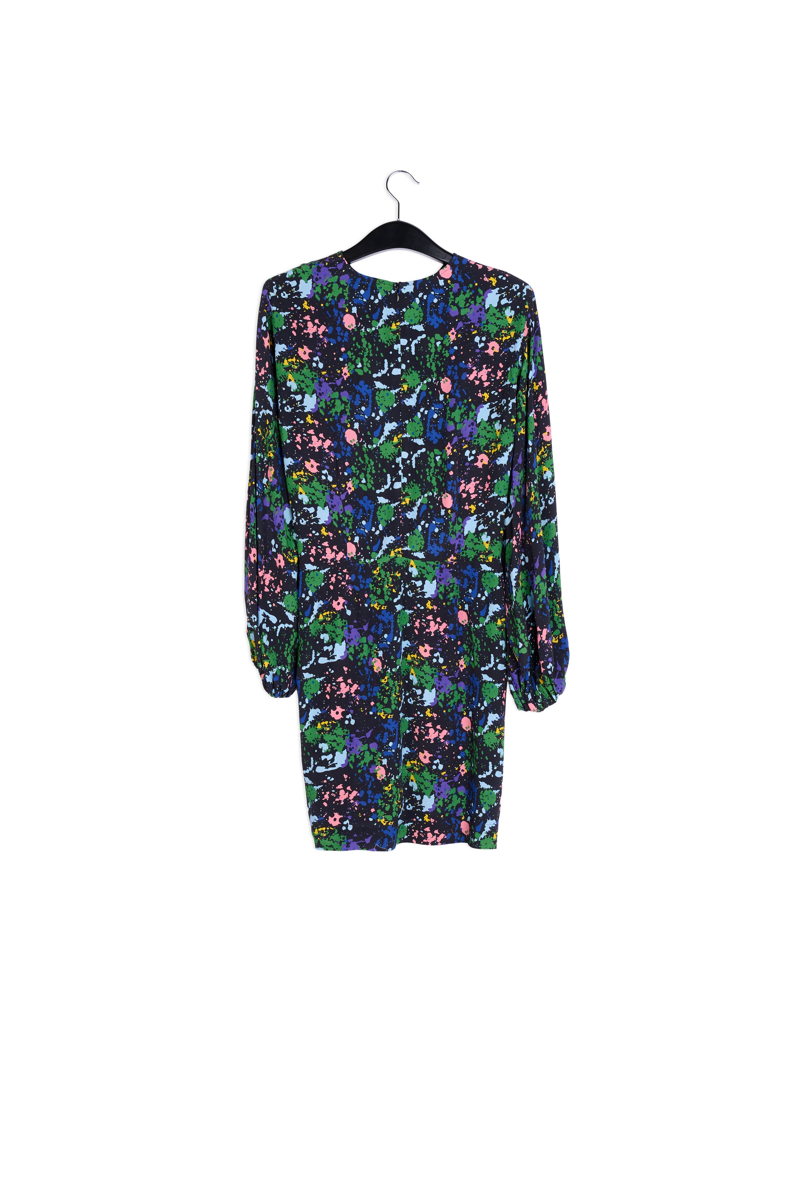 Mini-robe noire et bleue fleurie à taille cintrée RE—SSENTIEL | Essentiel second hand