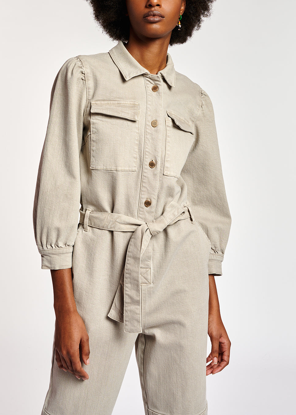 Beige belted denim jumpsuit RE—SSENTIEL | Essentiel second hand