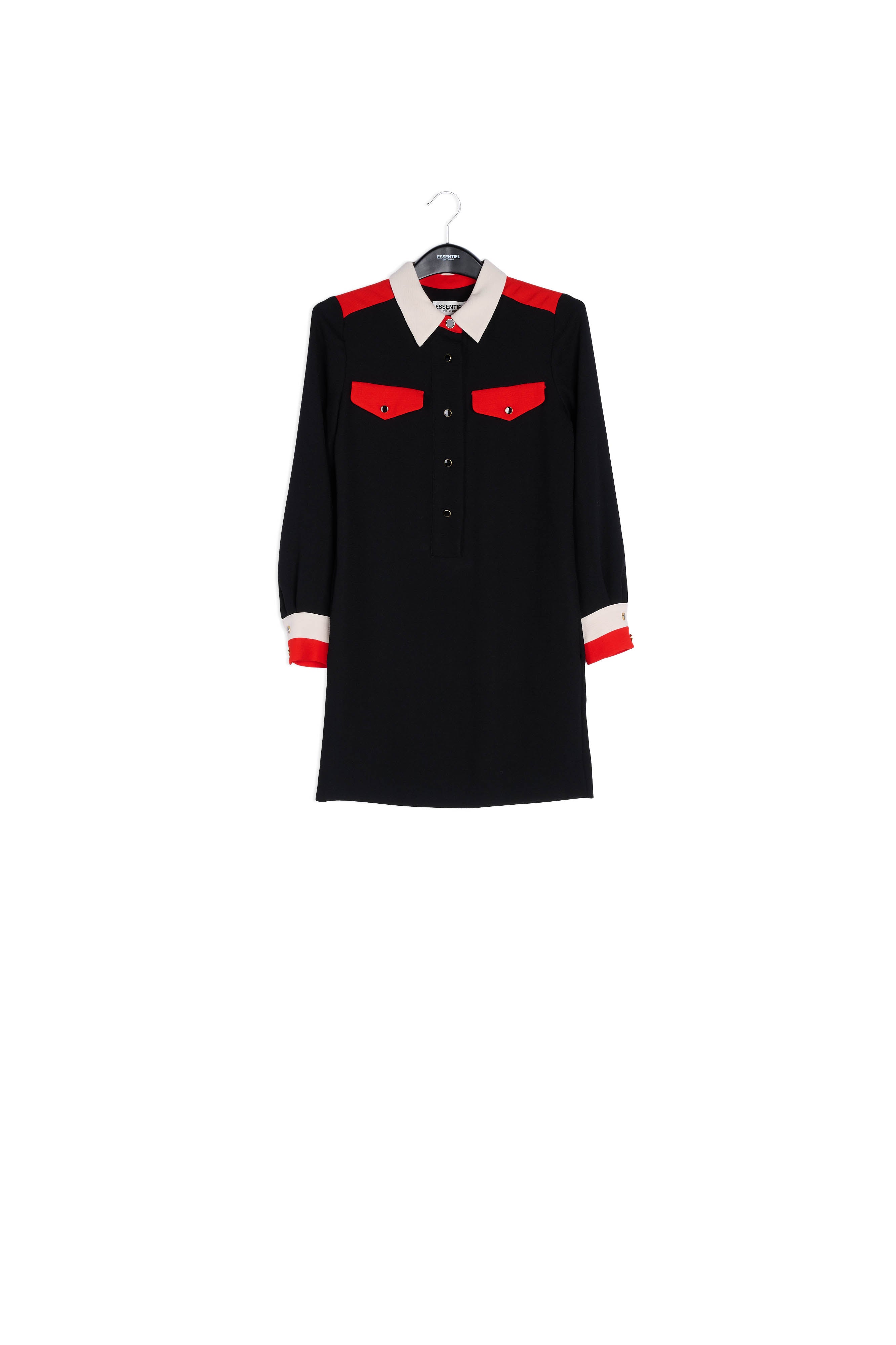 Zwarte hemdjurk met rode en witte details RE—SSENTIEL | Essentiel second hand