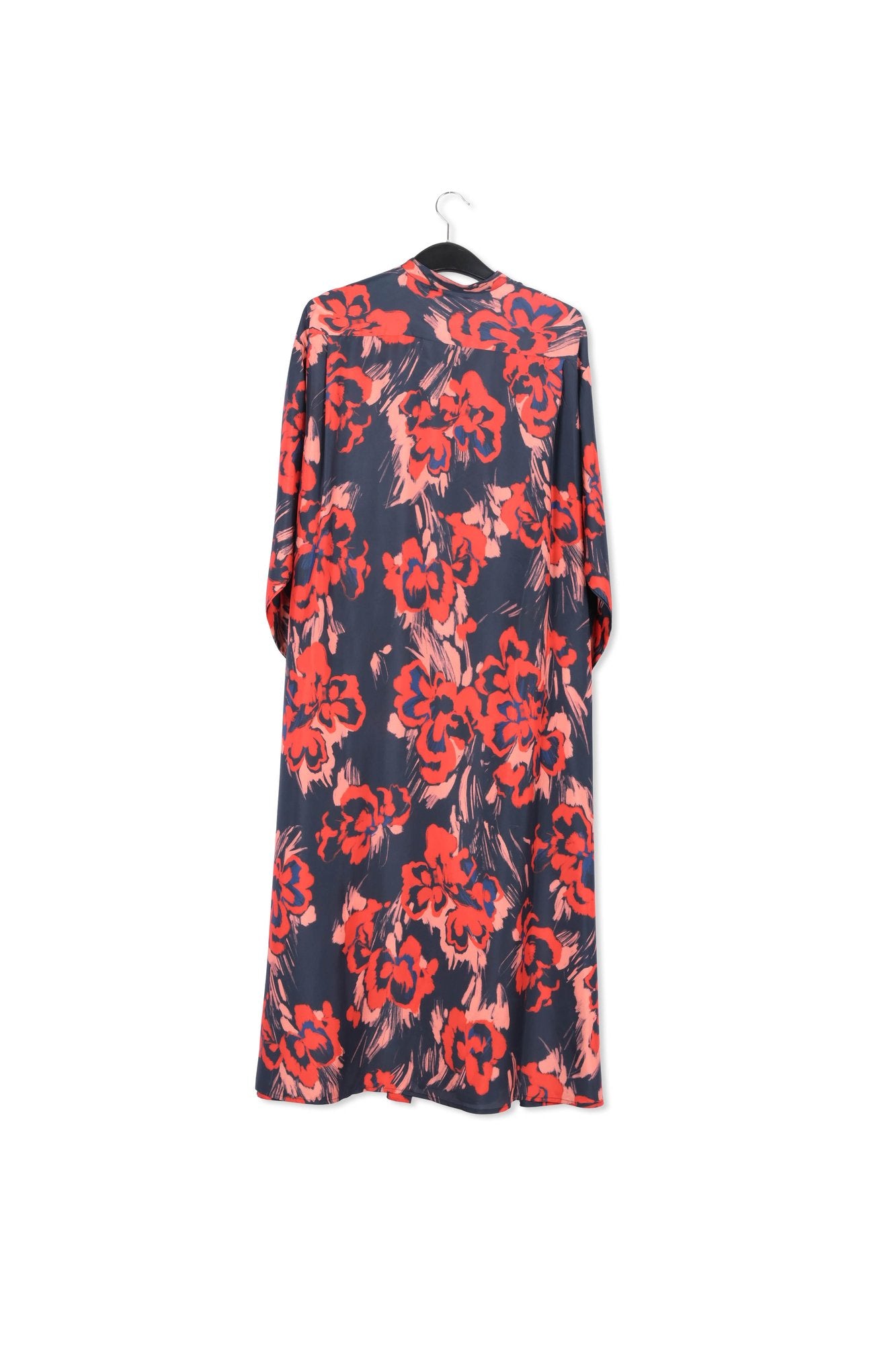 Black maxi-length silk dress with floral print RE—SSENTIEL | Essentiel second hand