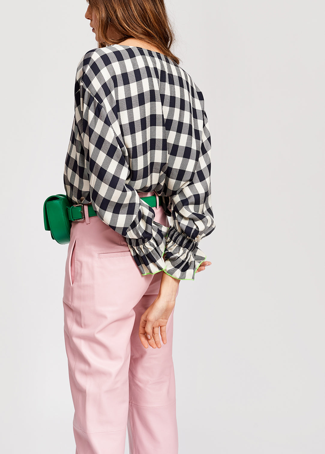 Black and off-white plaid top with three-quarter sleeves RE—SSENTIEL | Essentiel second hand