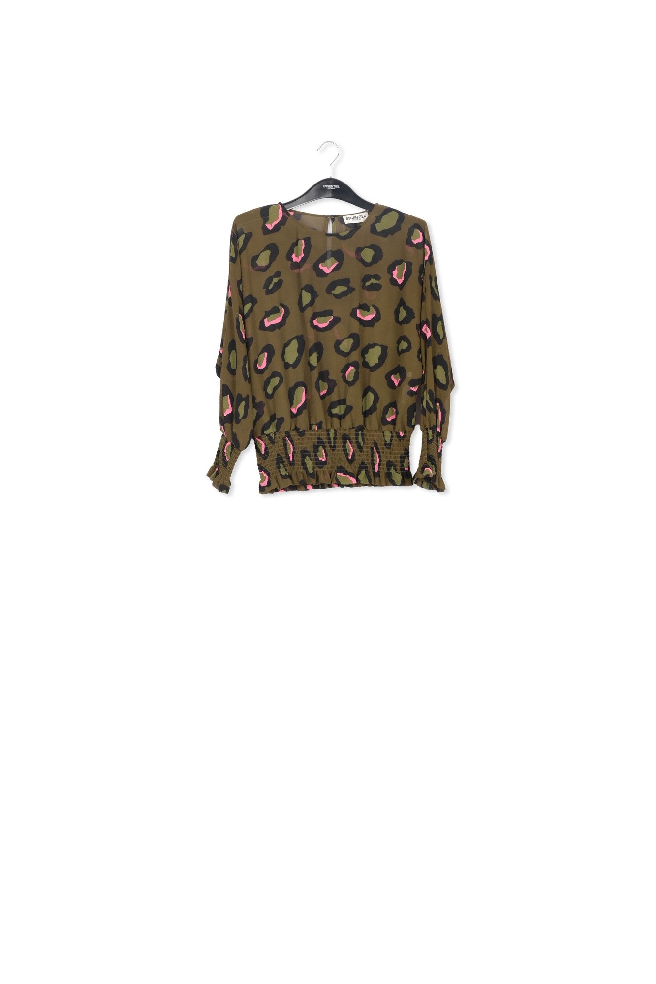 Khaki smocked top with leopard print RE—SSENTIEL | Essentiel second hand