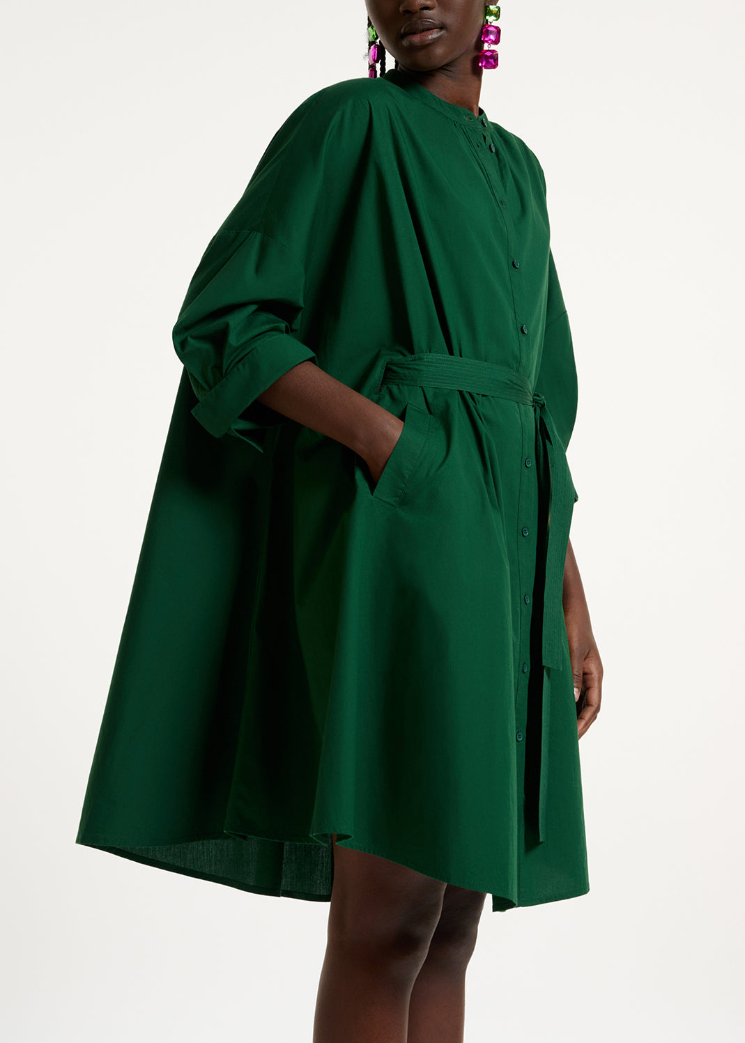 Dark green cotton oversized knee-length shirt dress RE—SSENTIEL | Essentiel second hand