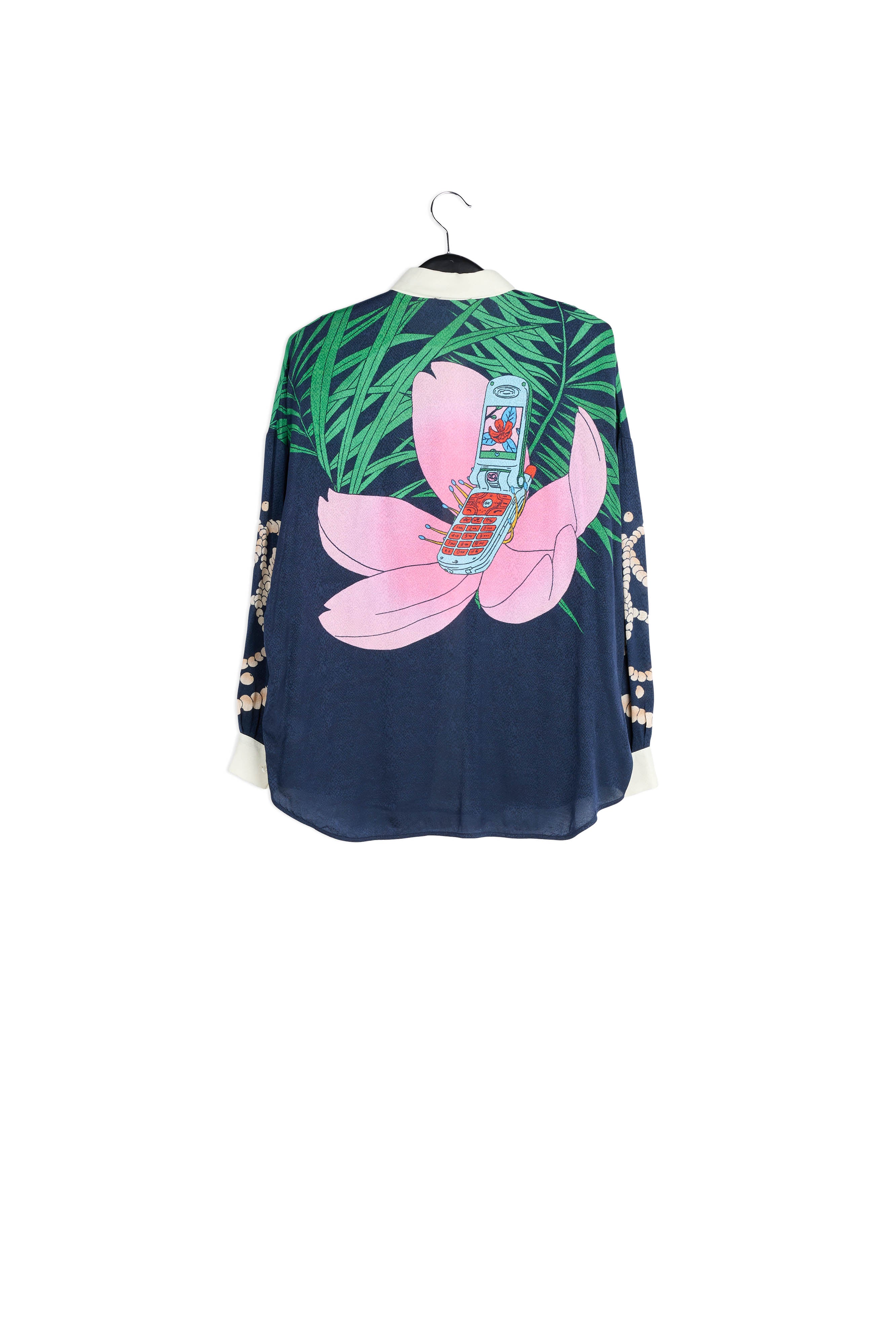 Dark blue tropical print viscose-jacquard shirt RE—SSENTIEL | Essentiel second hand