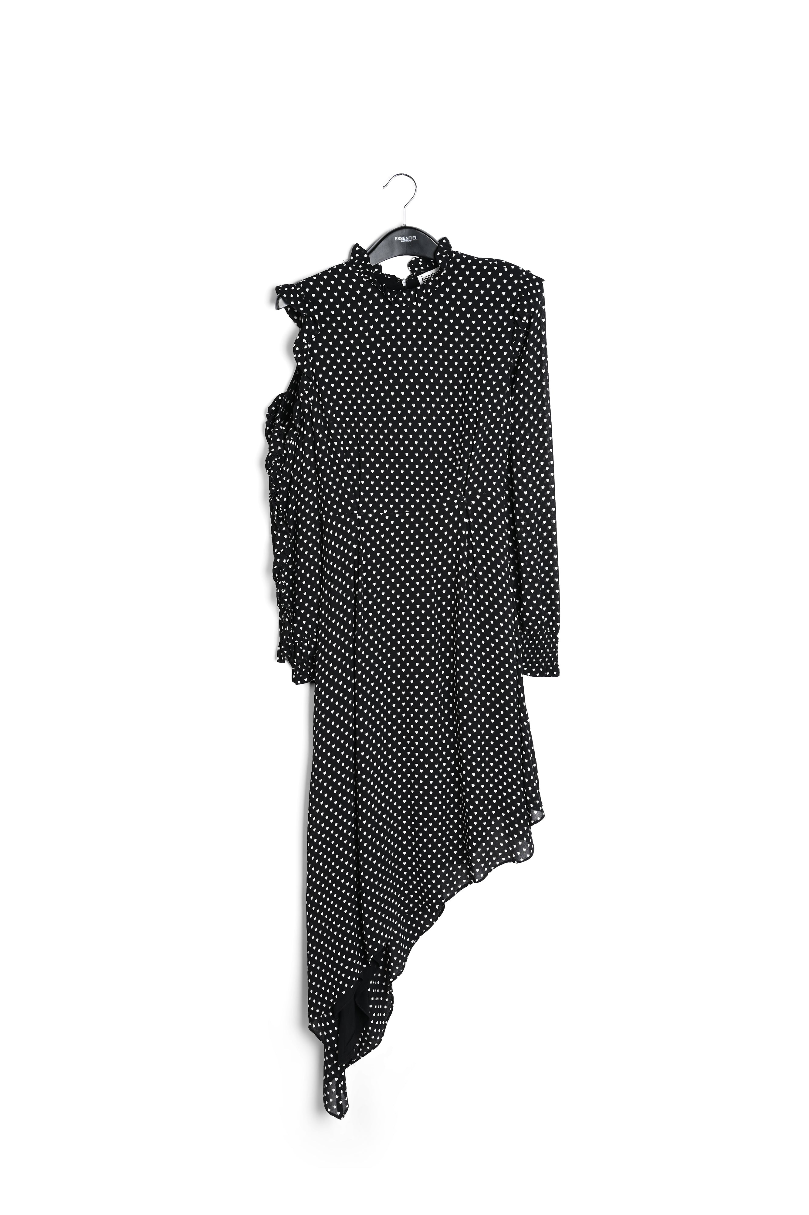 Asymmetrische zwarte jurk met hartjes RE—SSENTIEL | Essentiel second hand