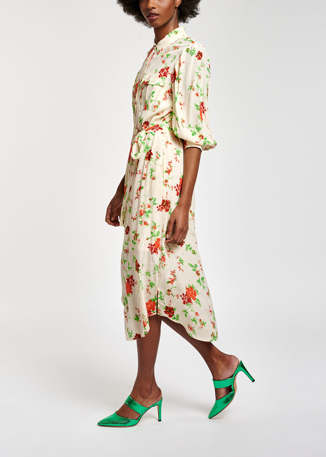 Off-white floral print shirt dress RE—SSENTIEL | Essentiel second hand