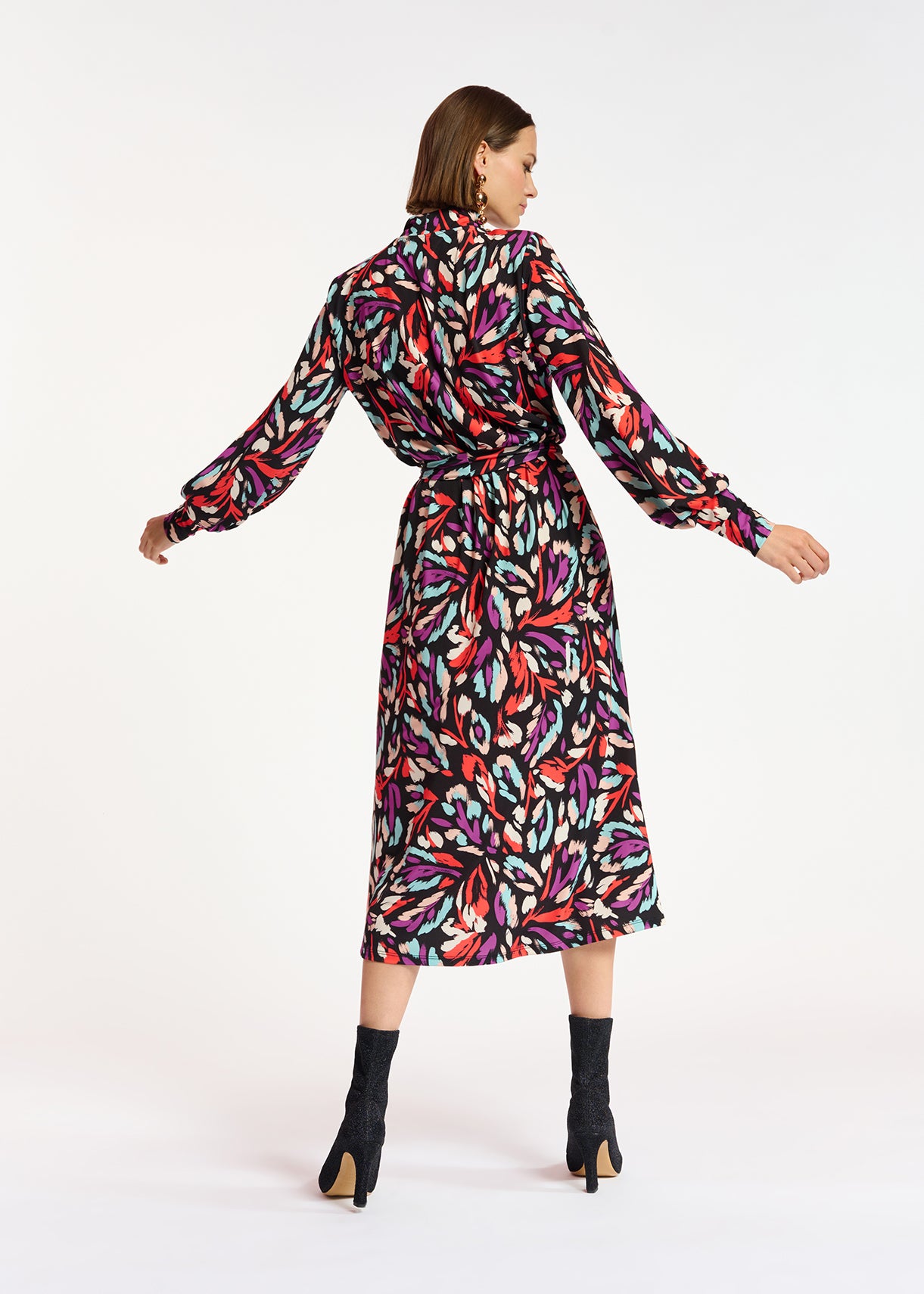 Black, coral red and purple stretch-jersey midi dress RE—SSENTIEL | Essentiel second hand