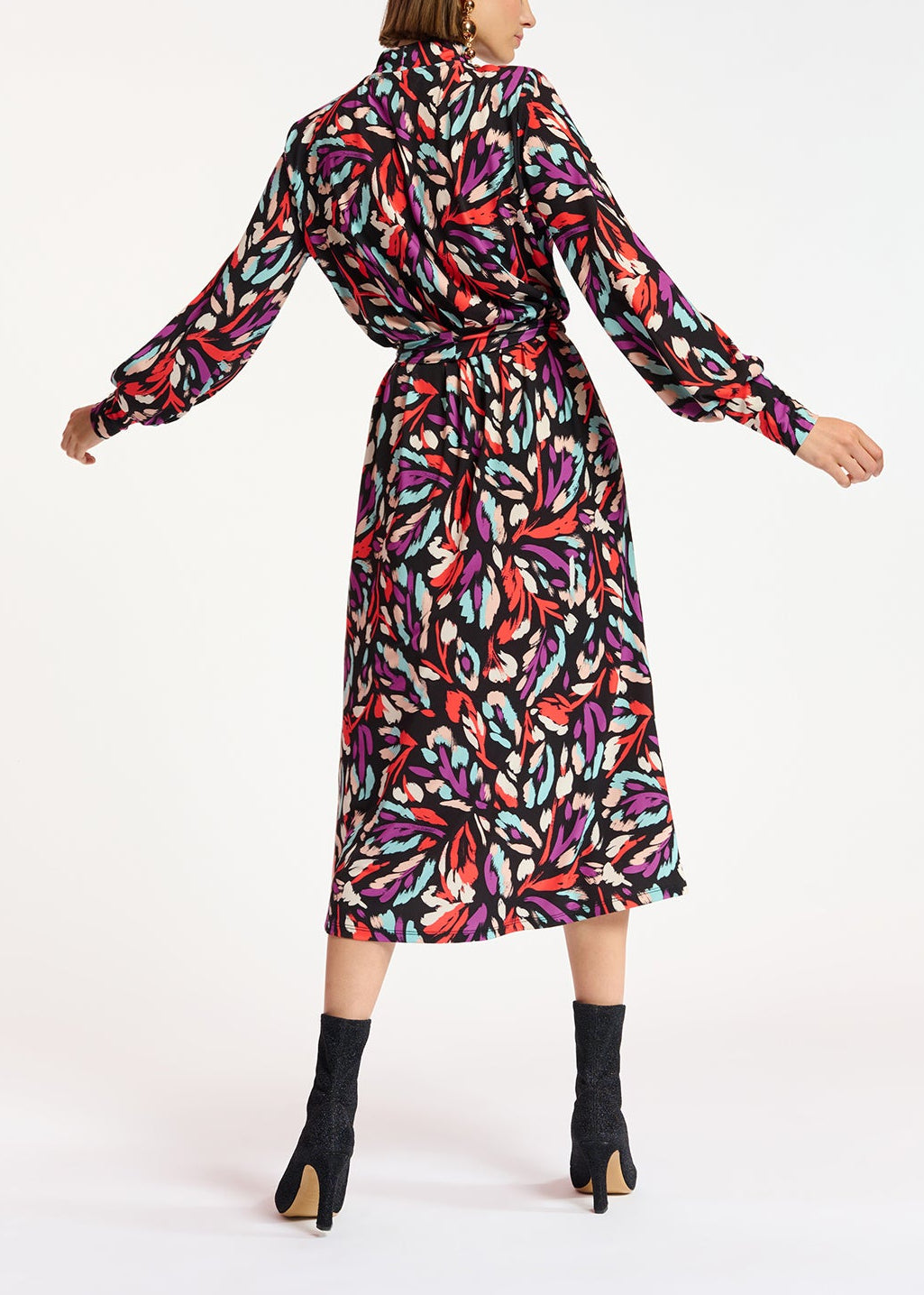 Robe midi en jersey noire, rouge corail et pourpre RE—SSENTIEL | Essentiel second hand