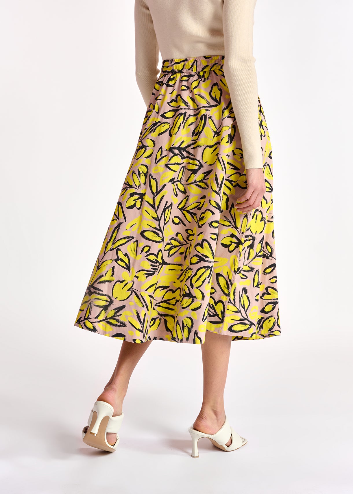 Beige midi skirt with floral print RE—SSENTIEL | Essentiel second hand