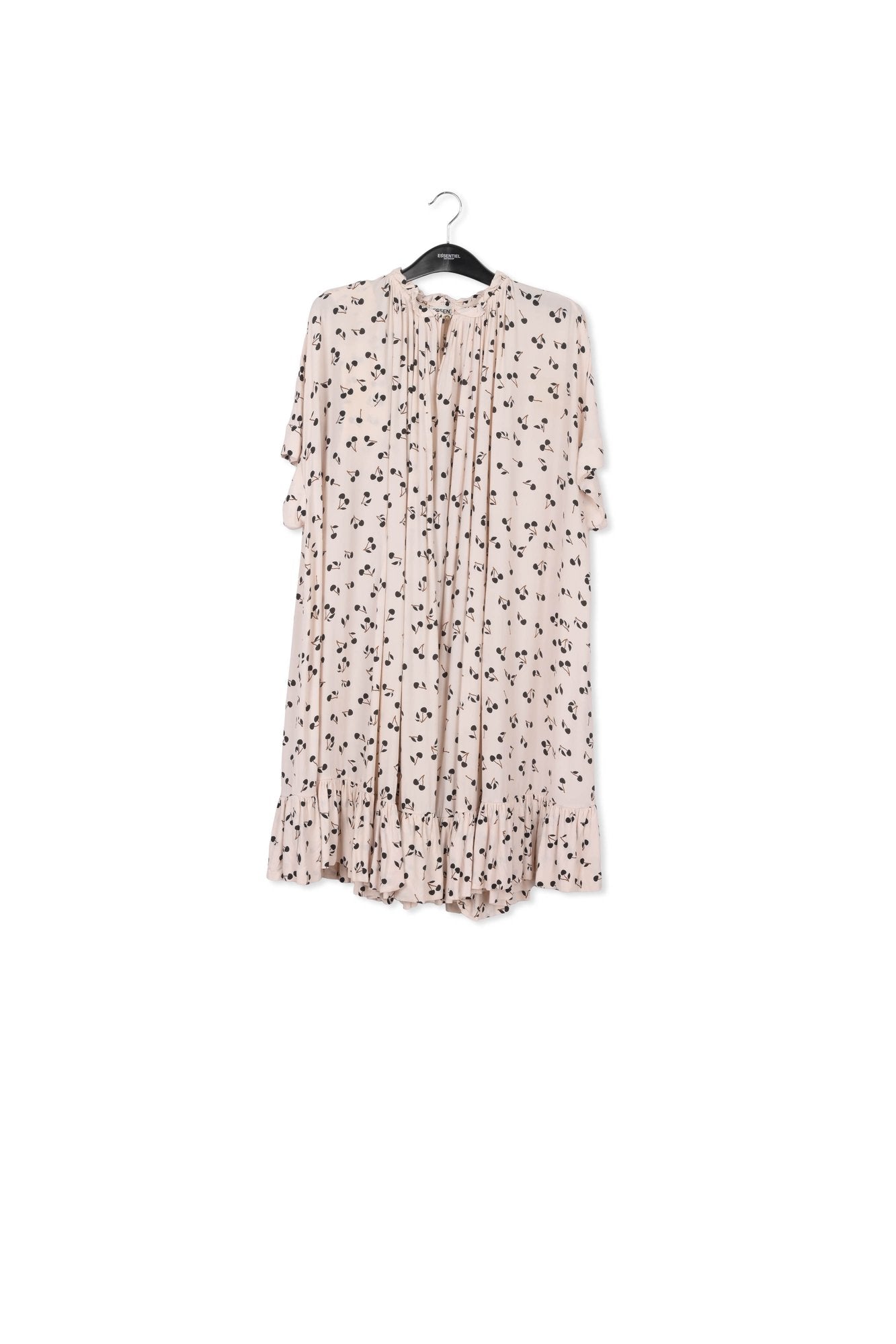 Off-white oversized ruffled dress with cherry print RE—SSENTIEL | Essentiel second hand