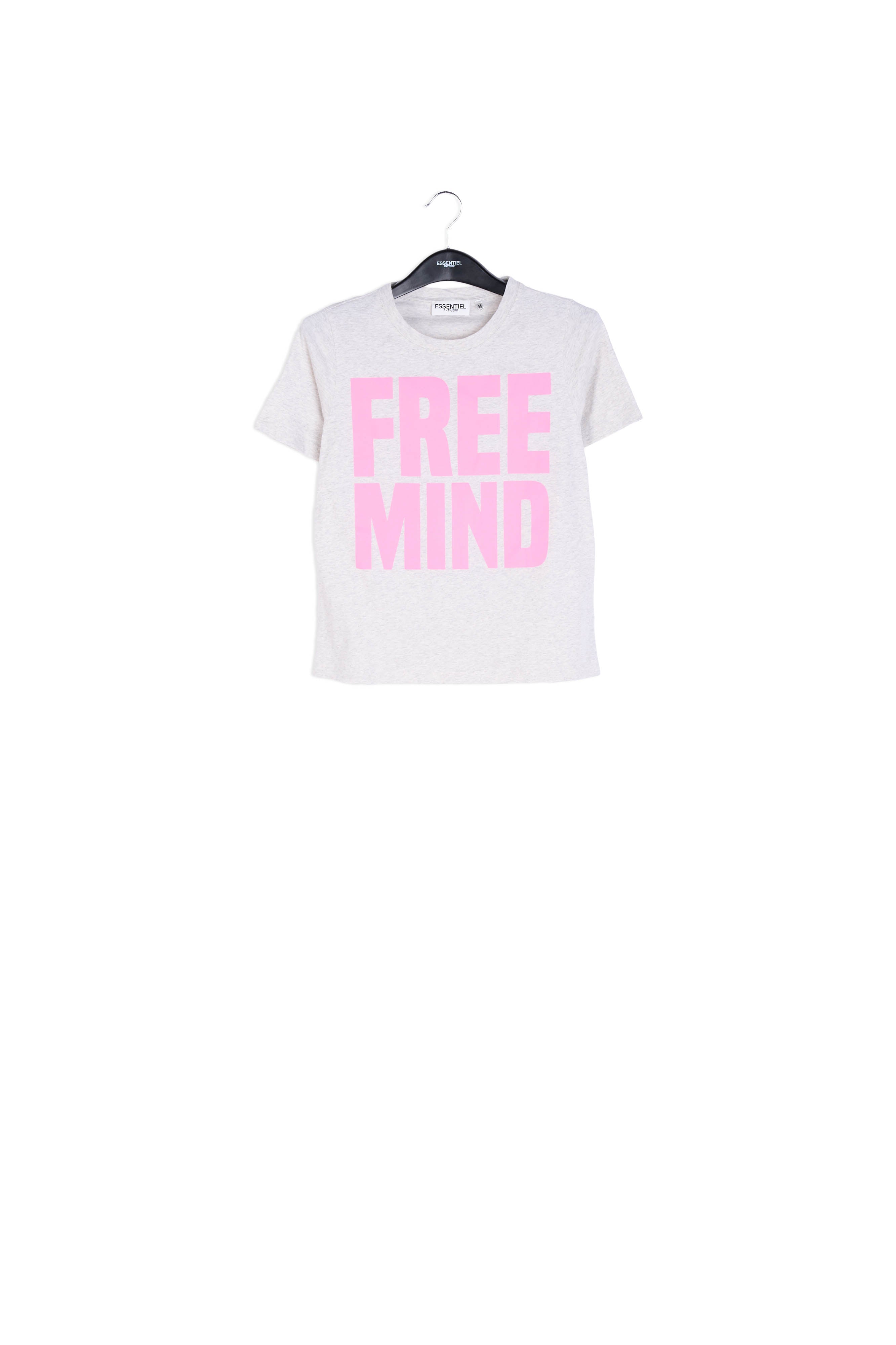 Grey cotton t-shirt with pink free mind print RE—SSENTIEL | Essentiel second hand