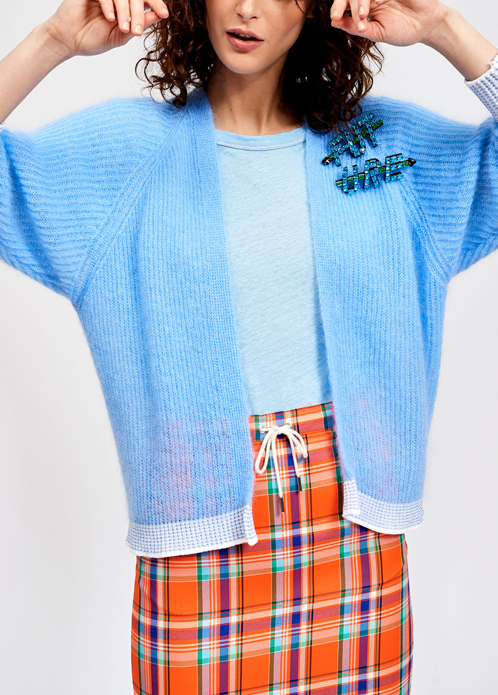 Taupe ribbed open cardigan with accentuated trims RE—SSENTIEL | Essentiel second hand