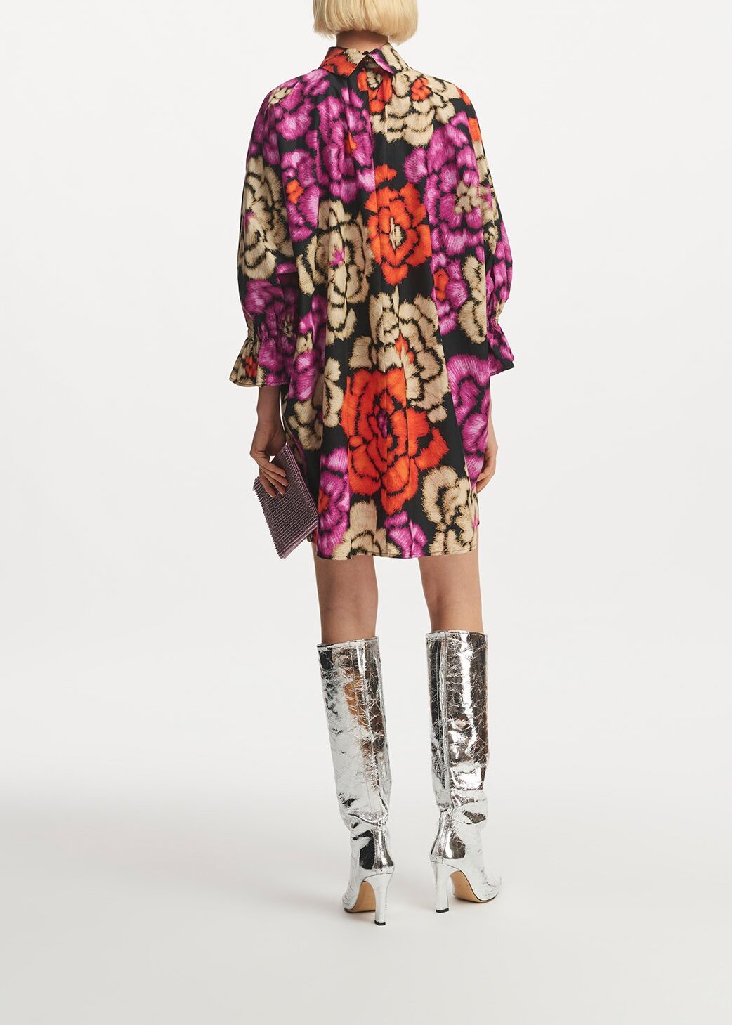 Mini-robe noire, orange et écru à  col montant RE—SSENTIEL | Essentiel second hand