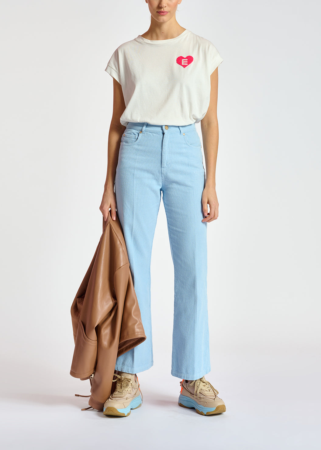 Light blue cotton-corduroy flared-fit pants RE—SSENTIEL | Essentiel second hand