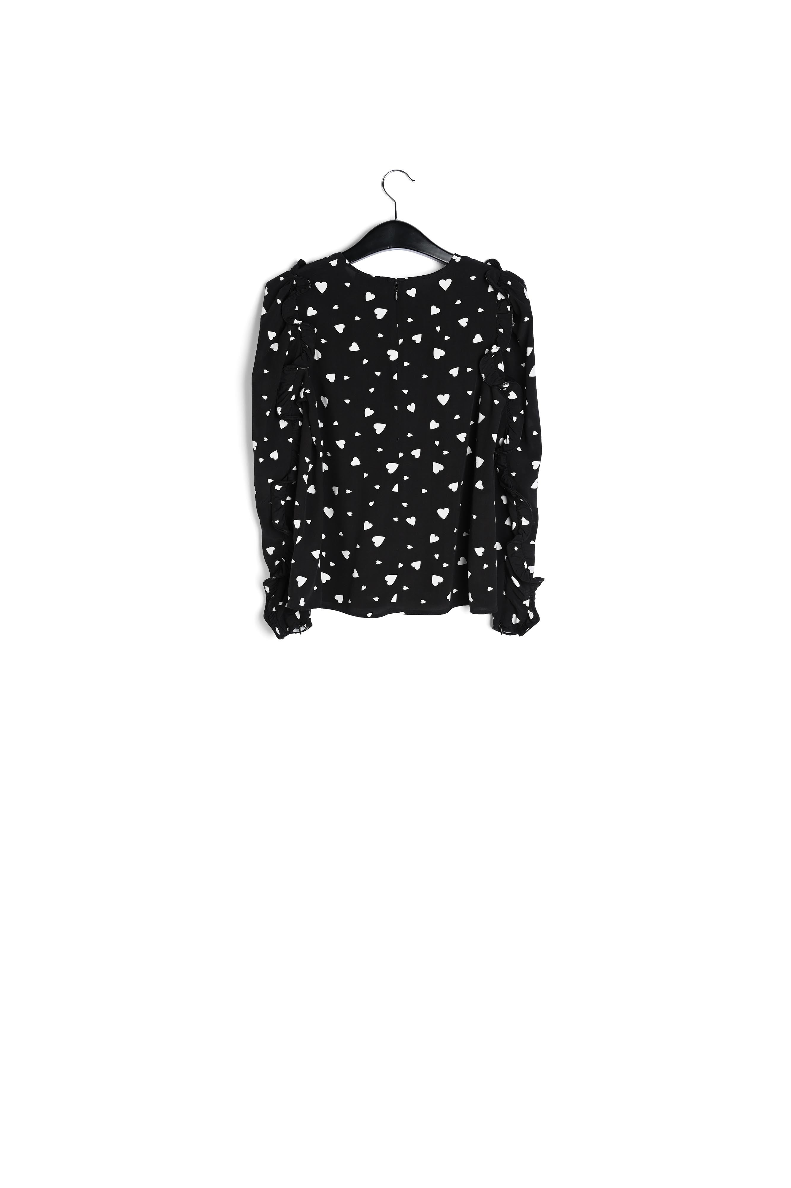 Zwarte top met hartjesprint en ruches RE—SSENTIEL | Essentiel second hand