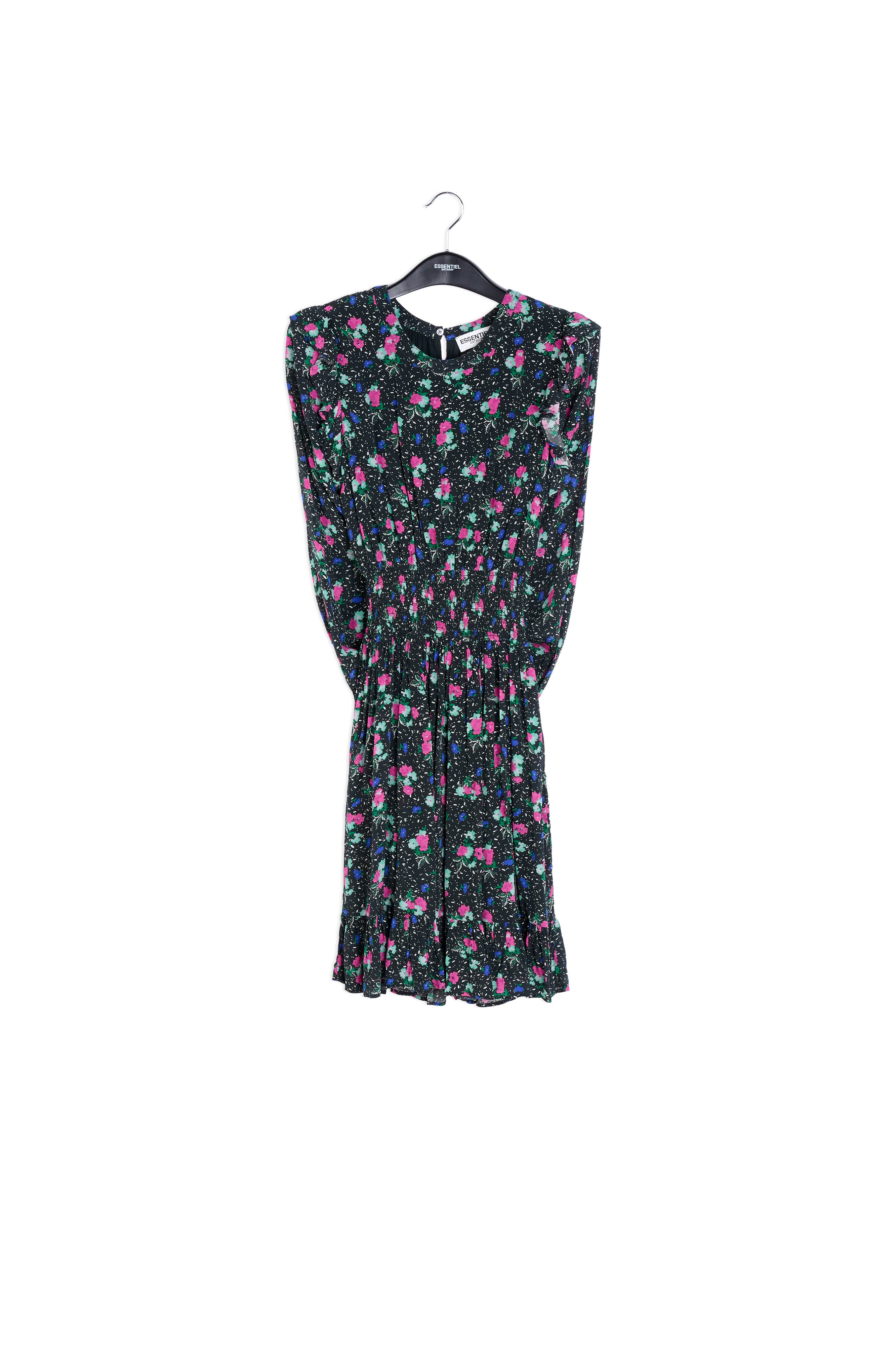 Black floral-print midi dress RE—SSENTIEL | Essentiel second hand