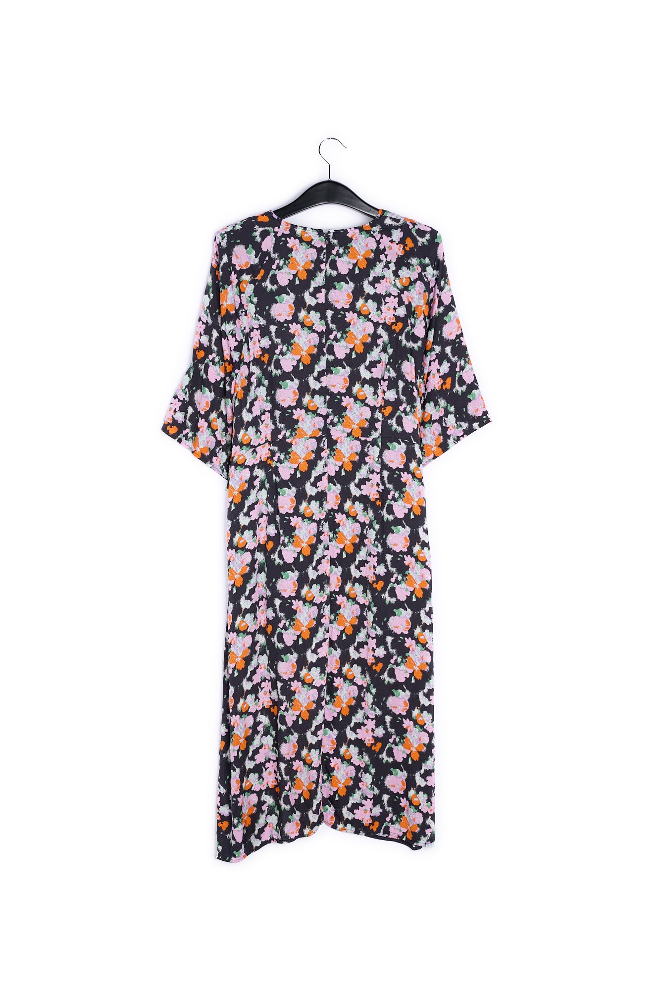 Dark blue midi-length floral print dress RE—SSENTIEL | Essentiel second hand