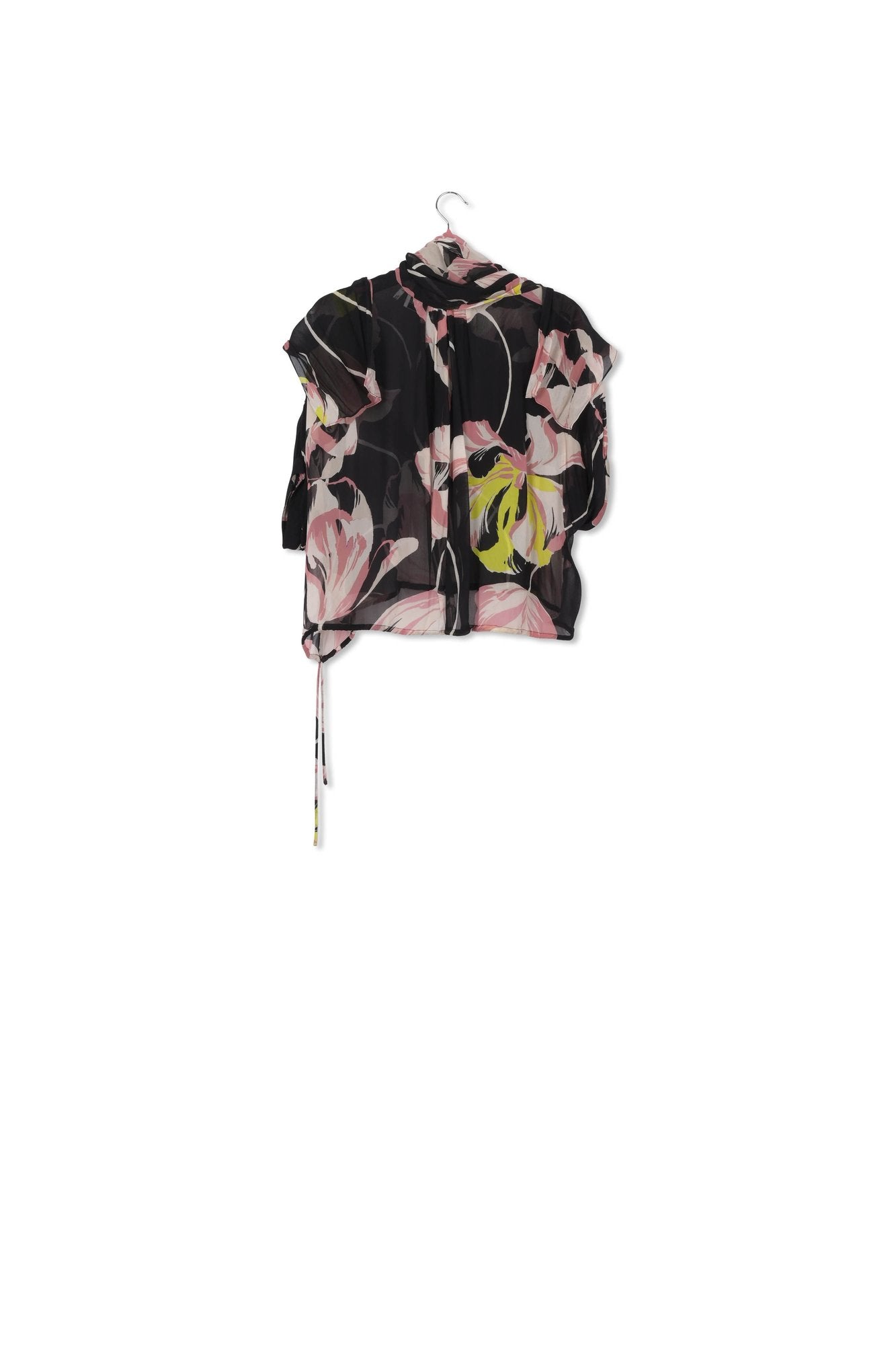 Black voluminous floral-print sheer top RE—SSENTIEL | Essentiel second hand