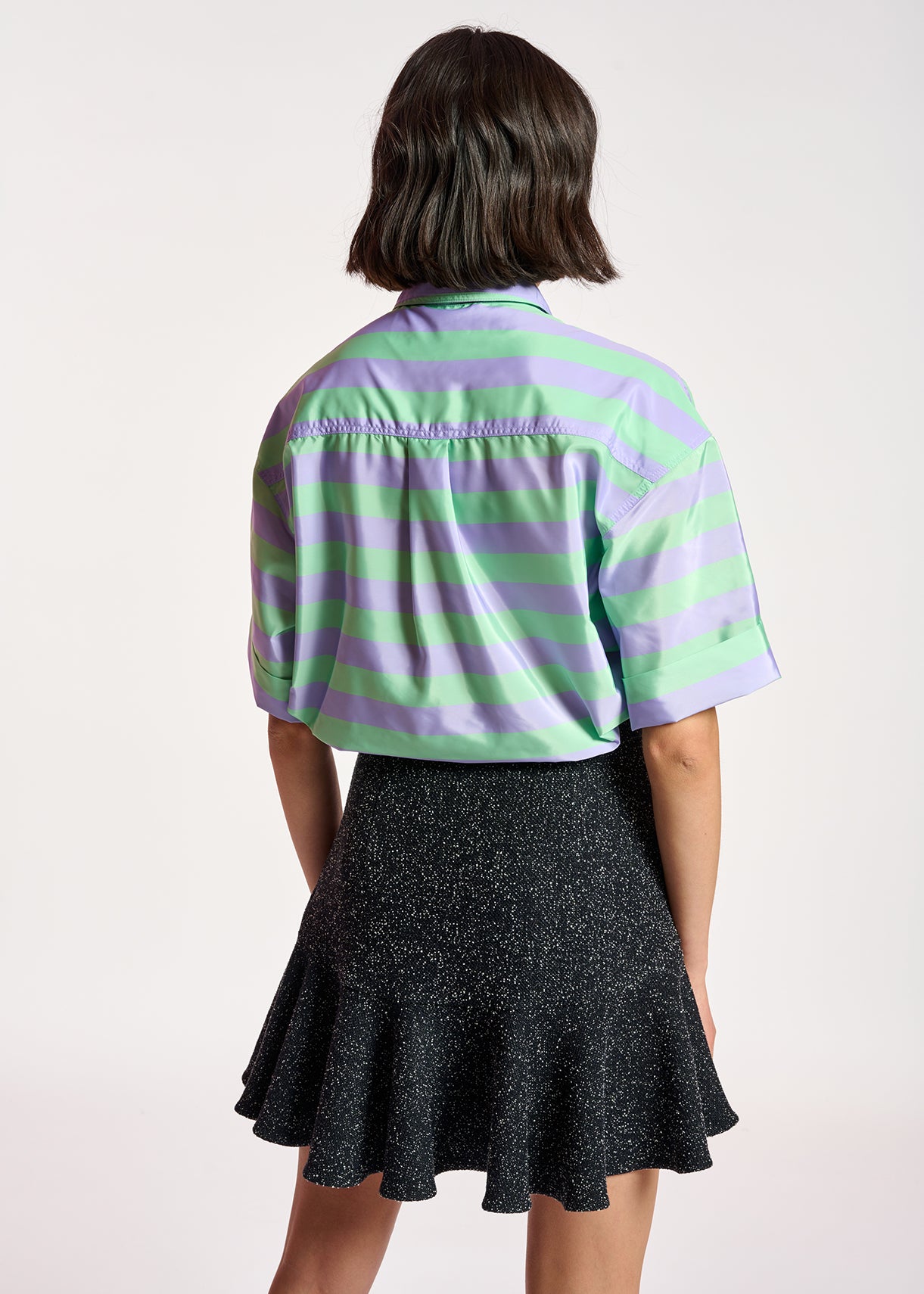 Lilac and mint green striped shirt with pussy bow RE—SSENTIEL | Essentiel second hand