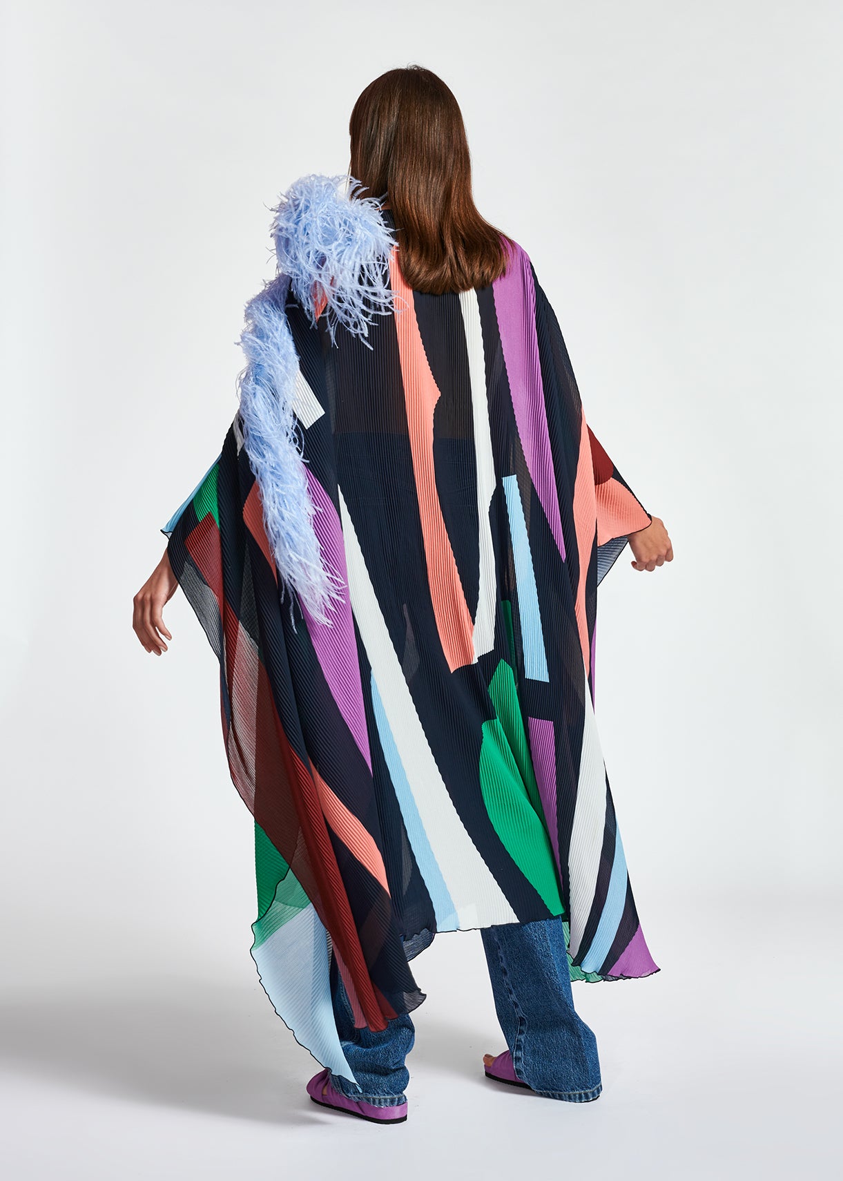 Dark blue graphic print plissé maxi-length kaftan dress RE—SSENTIEL | Essentiel second hand