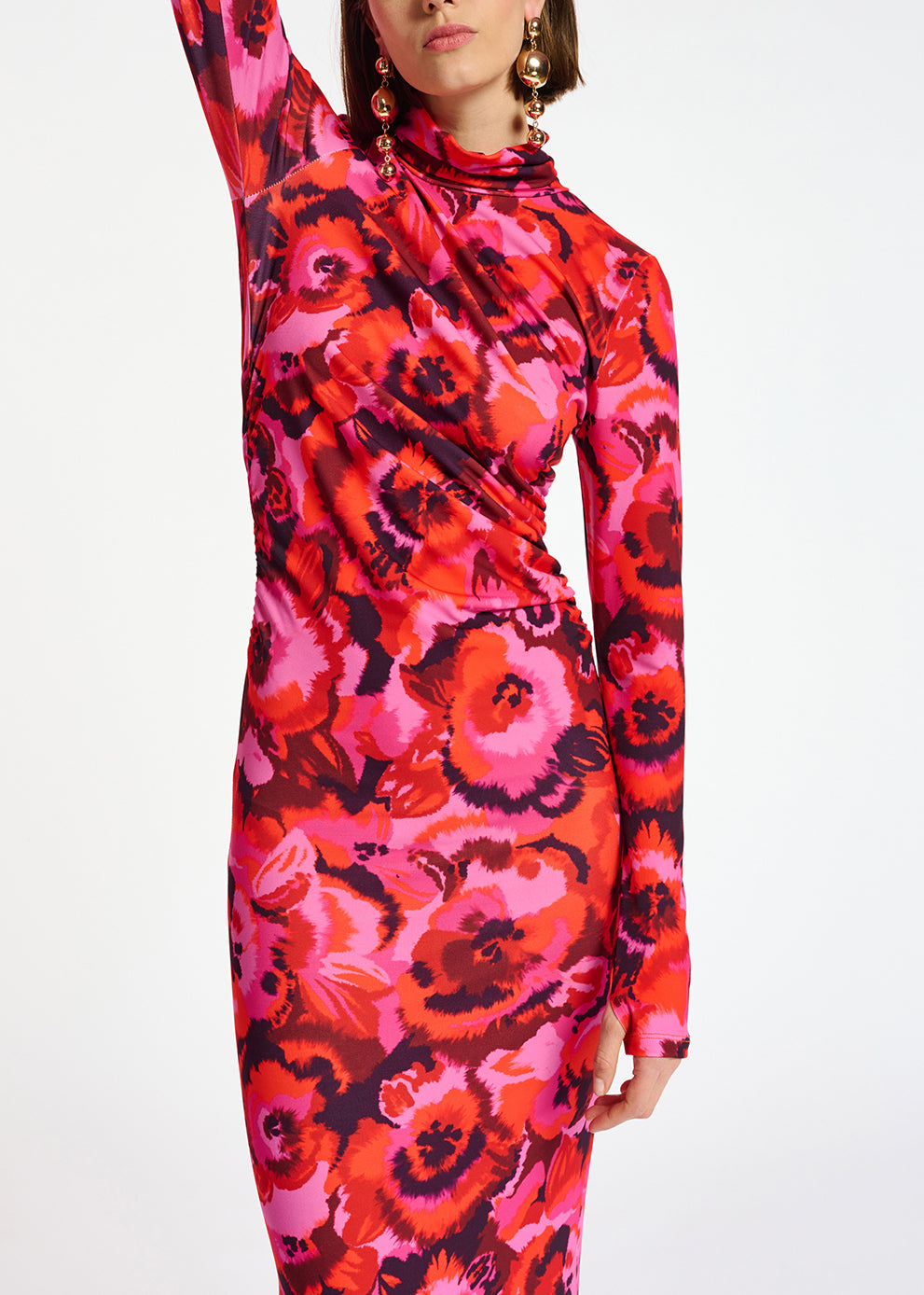 Robe midi en jersey à  imprimé fleuri rose et rouge RE—SSENTIEL | Essentiel second hand