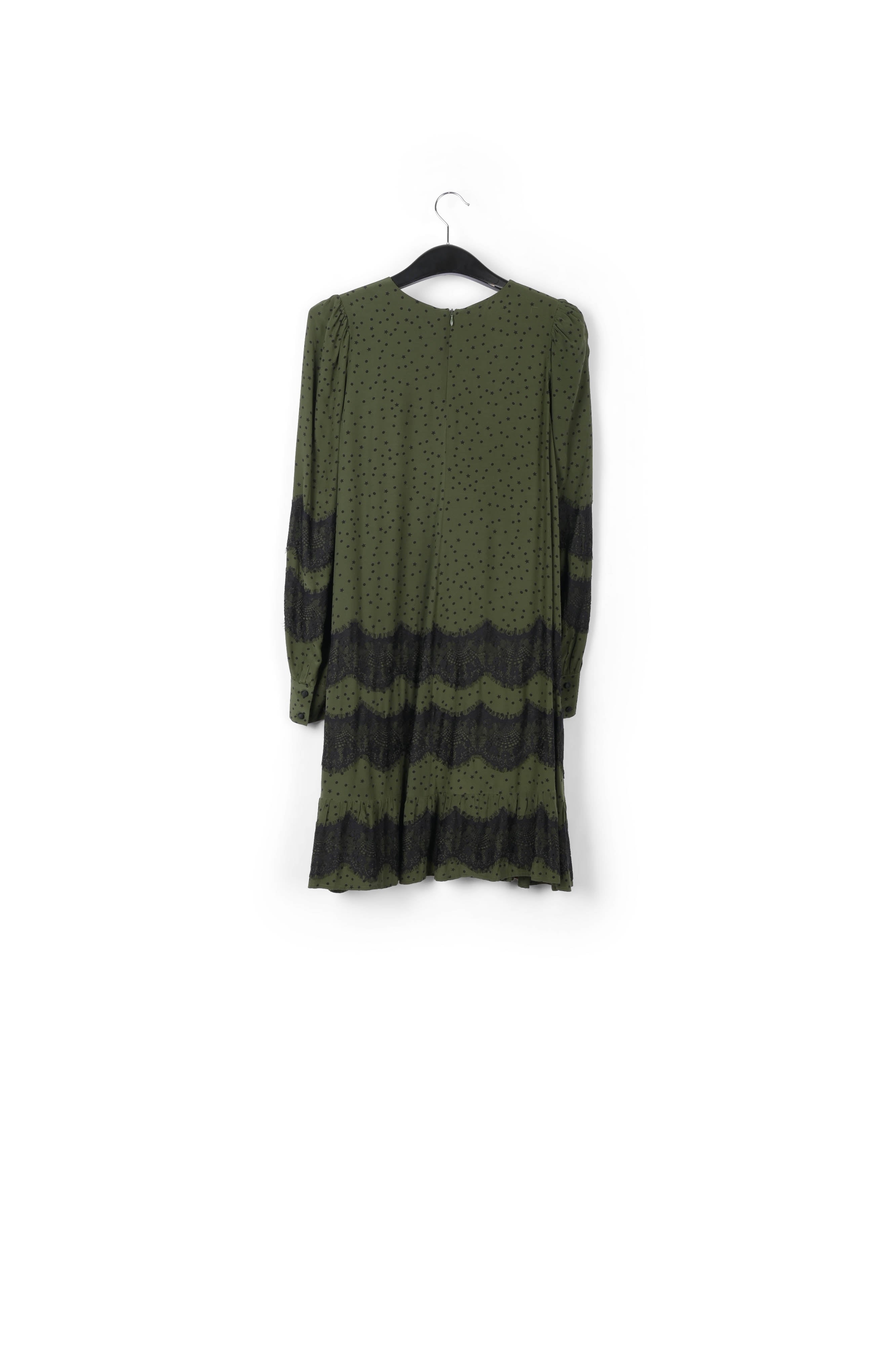 Khaki green mini dress with lace inserts RE—SSENTIEL | Essentiel second hand