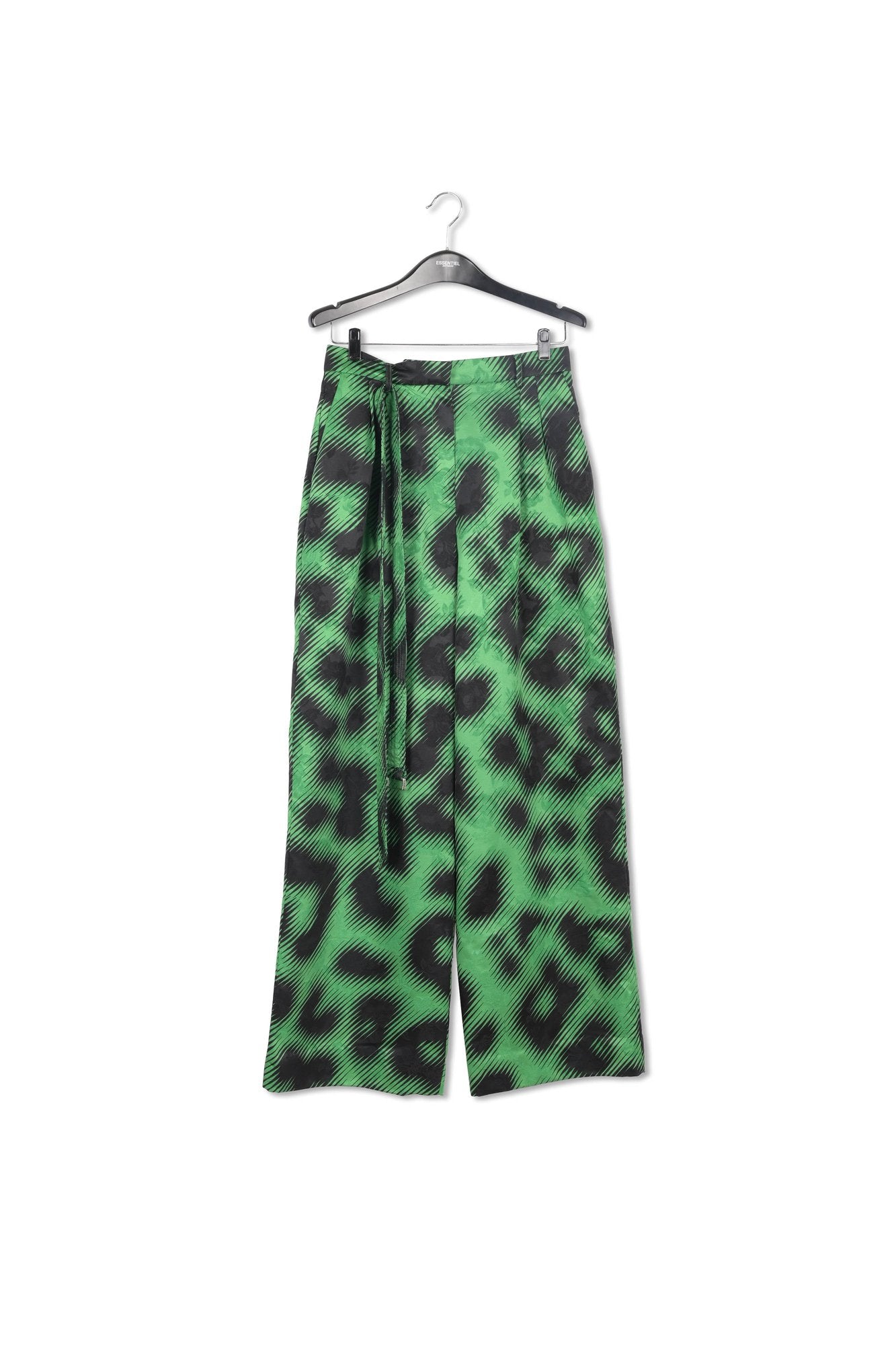 Groene jacquard broek met riem en luipaardprint RE—SSENTIEL | Essentiel second hand