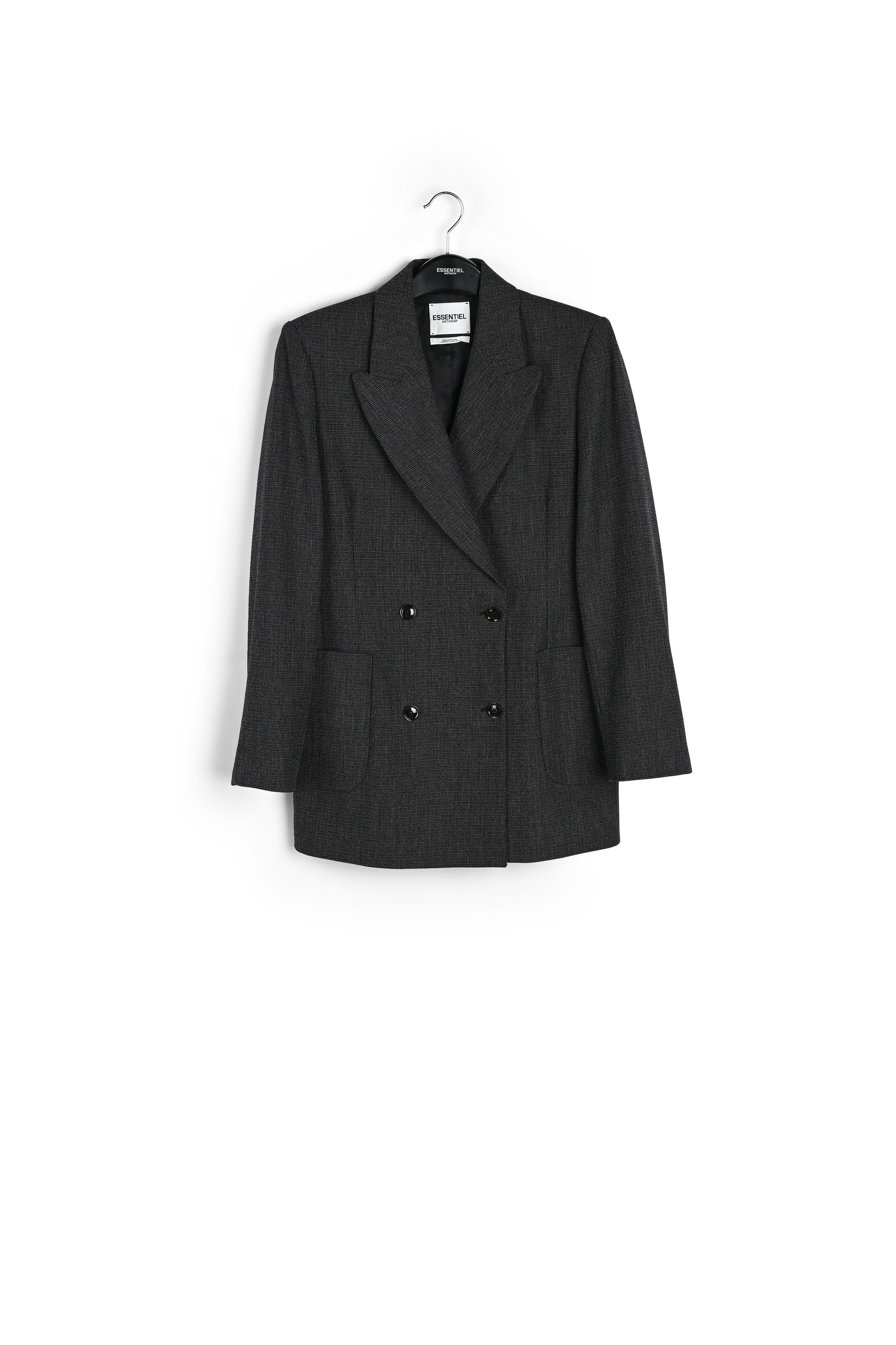 Veste noire croisée au motif microscopique RE—SSENTIEL | Essentiel second hand