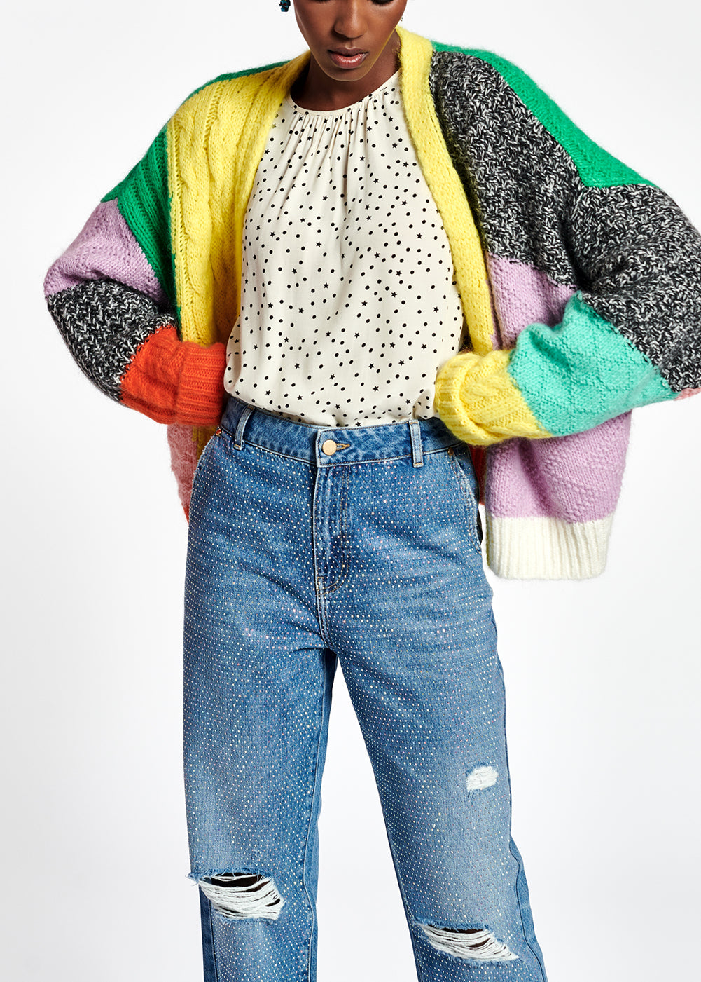 Cardigan multicolore tricoté en patchwork RE—SSENTIEL | Essentiel second hand