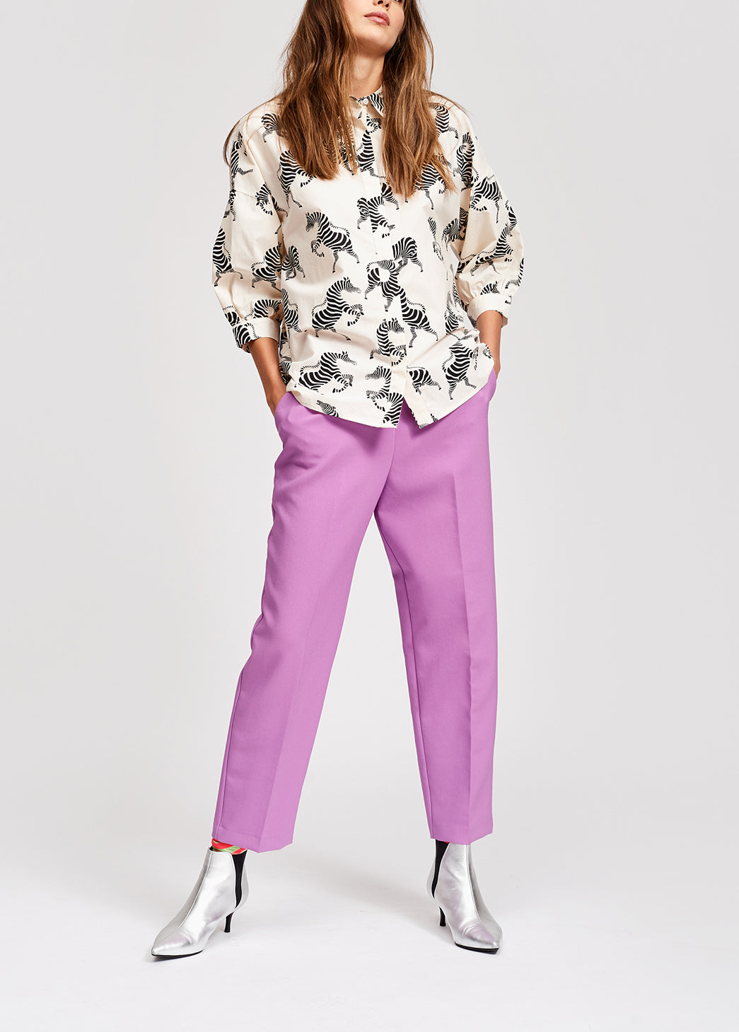 Zebra print oversized cotton shirt RE—SSENTIEL | Essentiel second hand