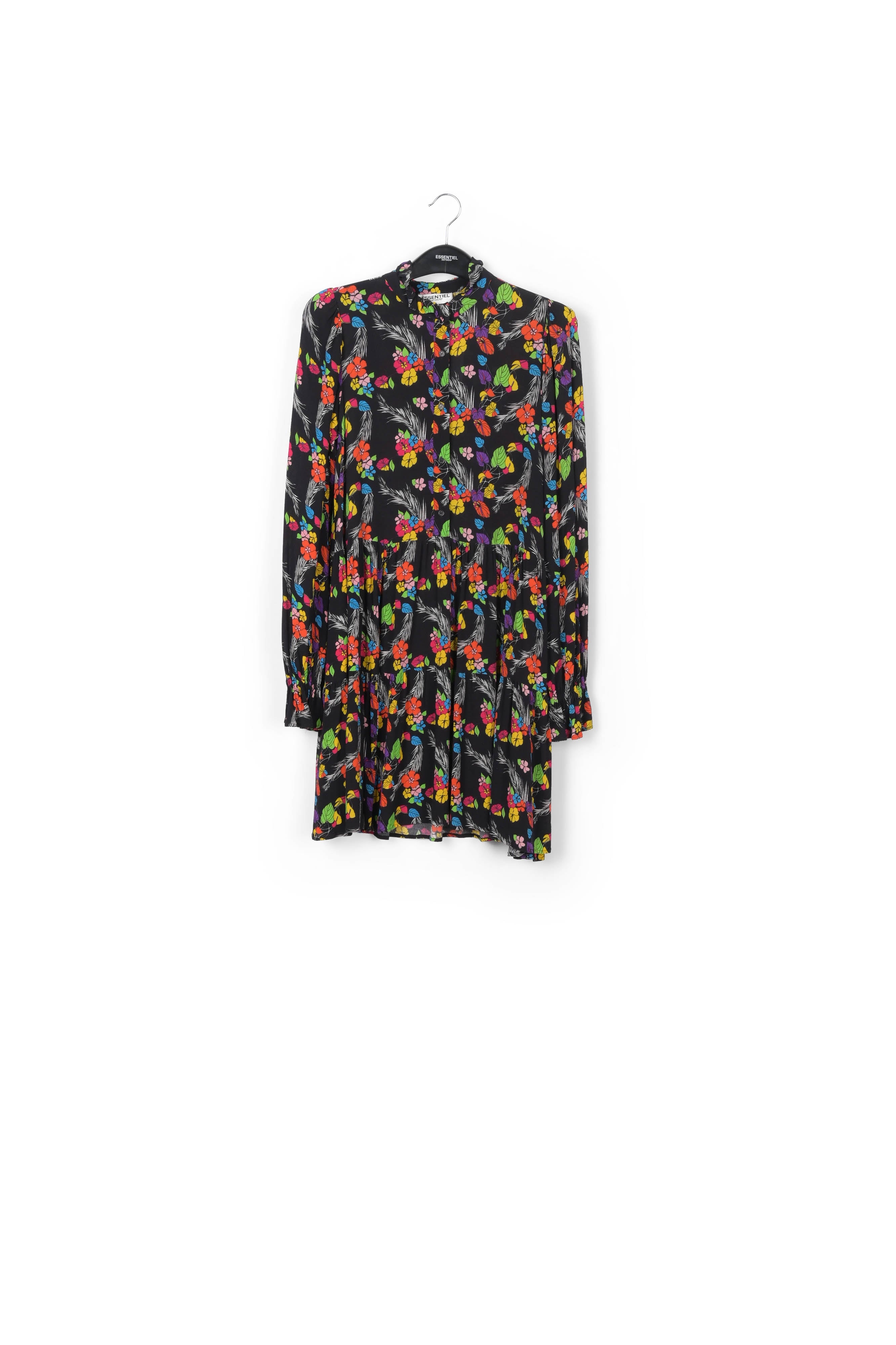 Black tropical print mini dress RE—SSENTIEL | Essentiel second hand