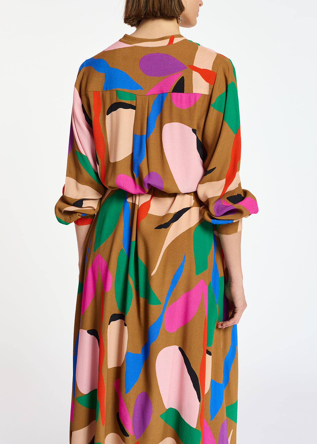 Robe chemise camel à imprimé graphique RE—SSENTIEL | Essentiel second hand