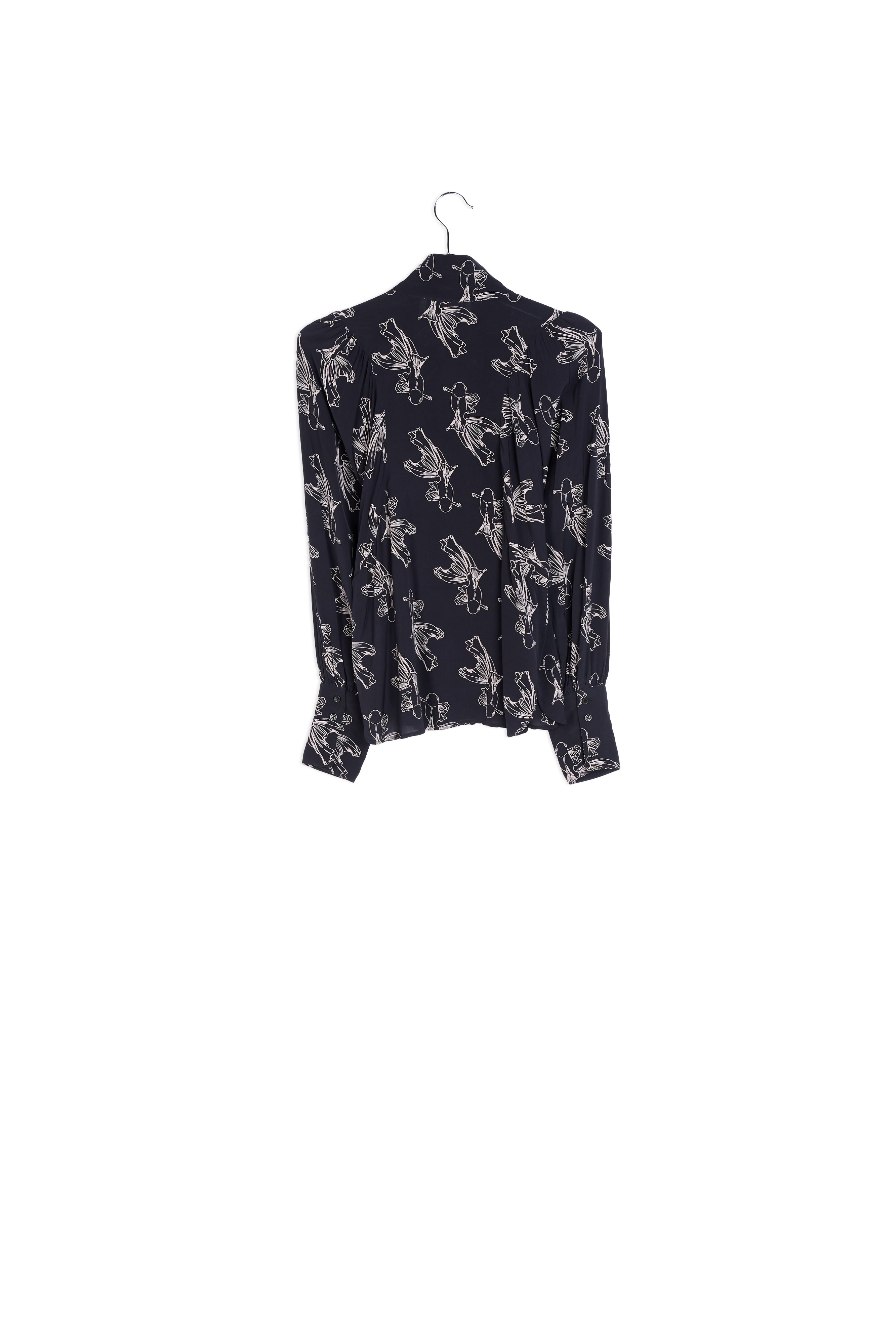 Black and off-white baloon sleeves print shirt RE—SSENTIEL | Essentiel second hand