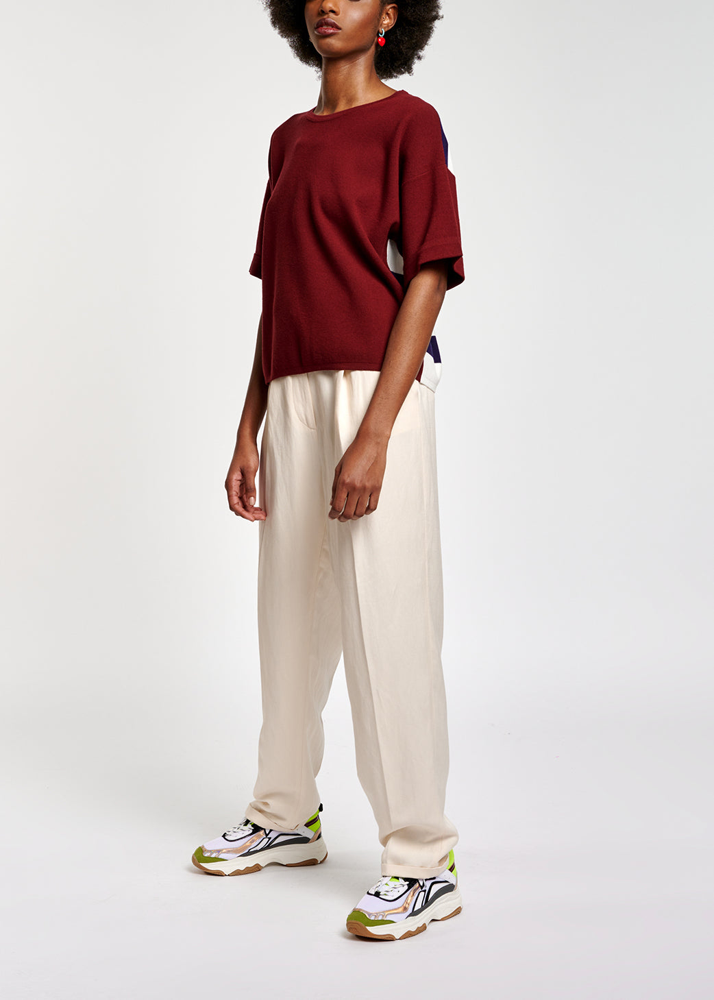 Pull rouge à manches courtes avec rayures RE—SSENTIEL | Essentiel second hand