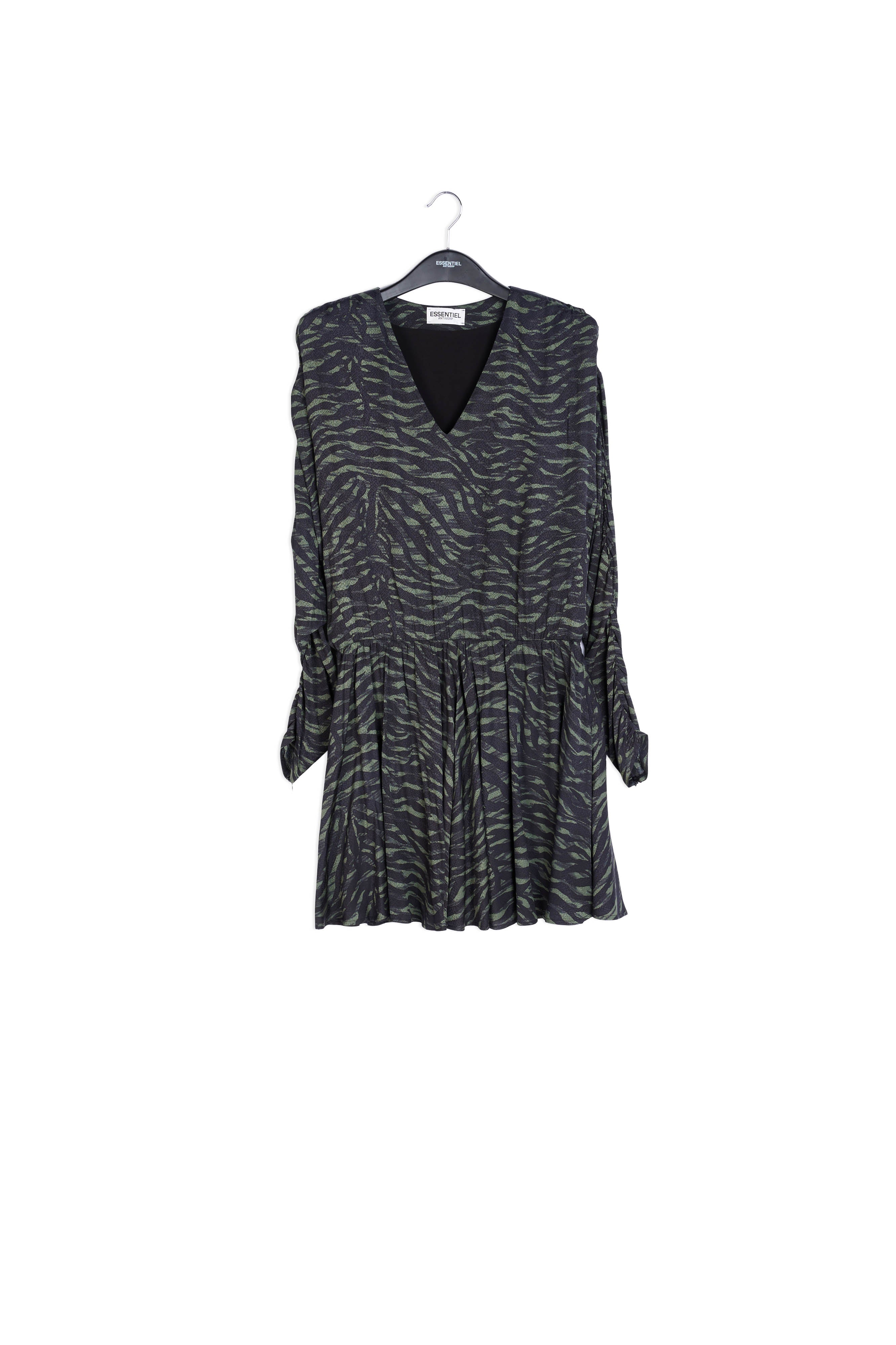 Mini-jurk met kaki en zwarte zebraprint RE—SSENTIEL | Essentiel second hand