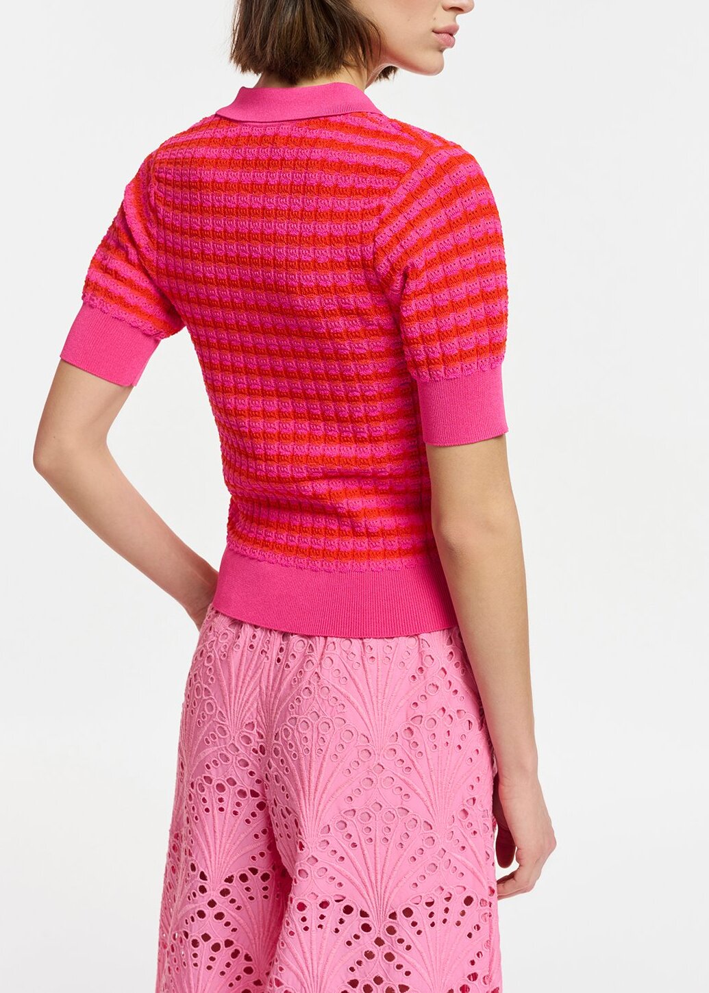 Polo en tricot rayé rose et rouge RE—SSENTIEL | Essentiel second hand