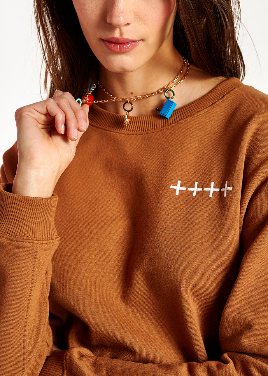 Brown organic cotton-jersey sweatshirt RE—SSENTIEL | Essentiel second hand