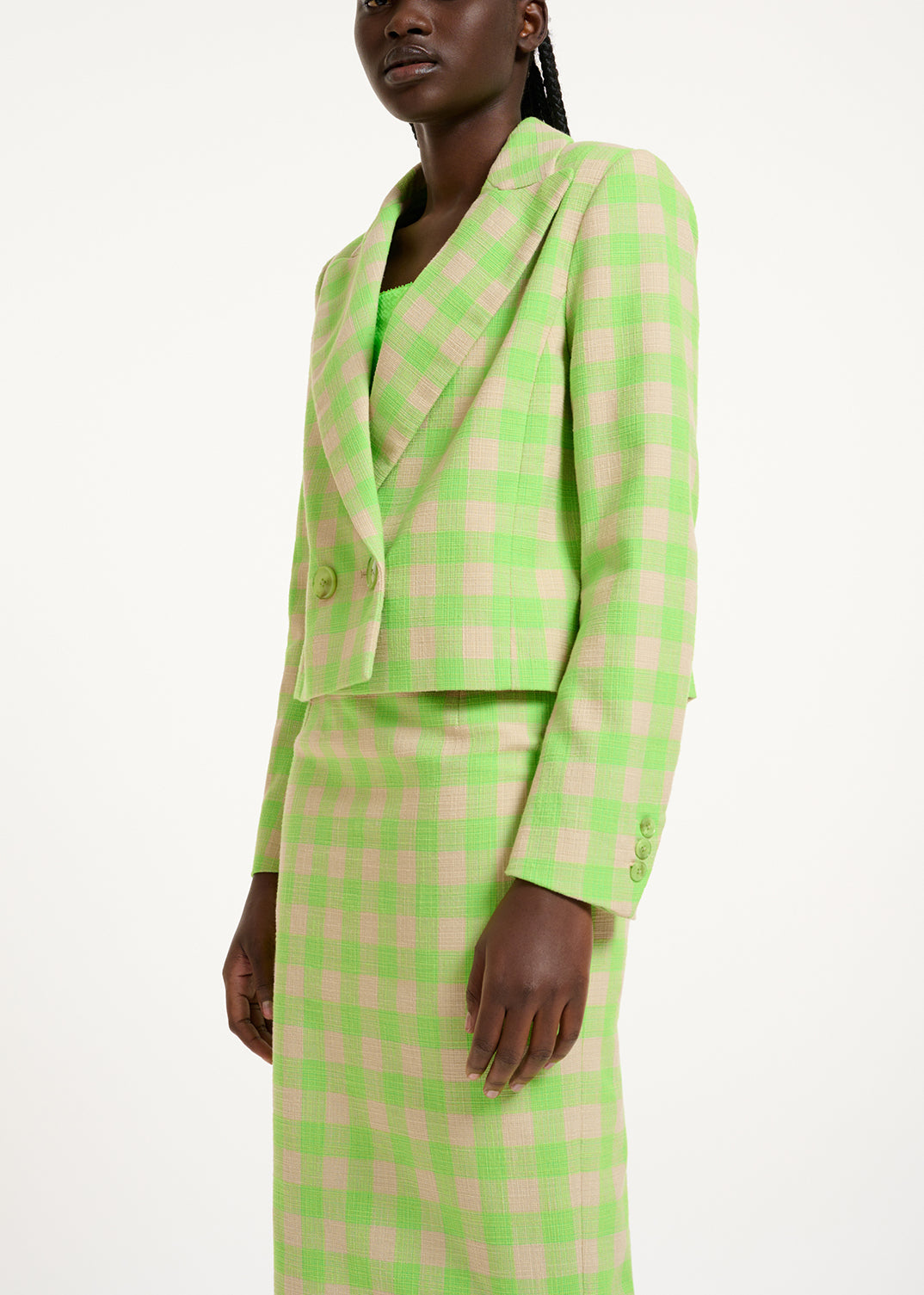 Blazer court à carreaux vert fluo RE—SSENTIEL | Essentiel second hand