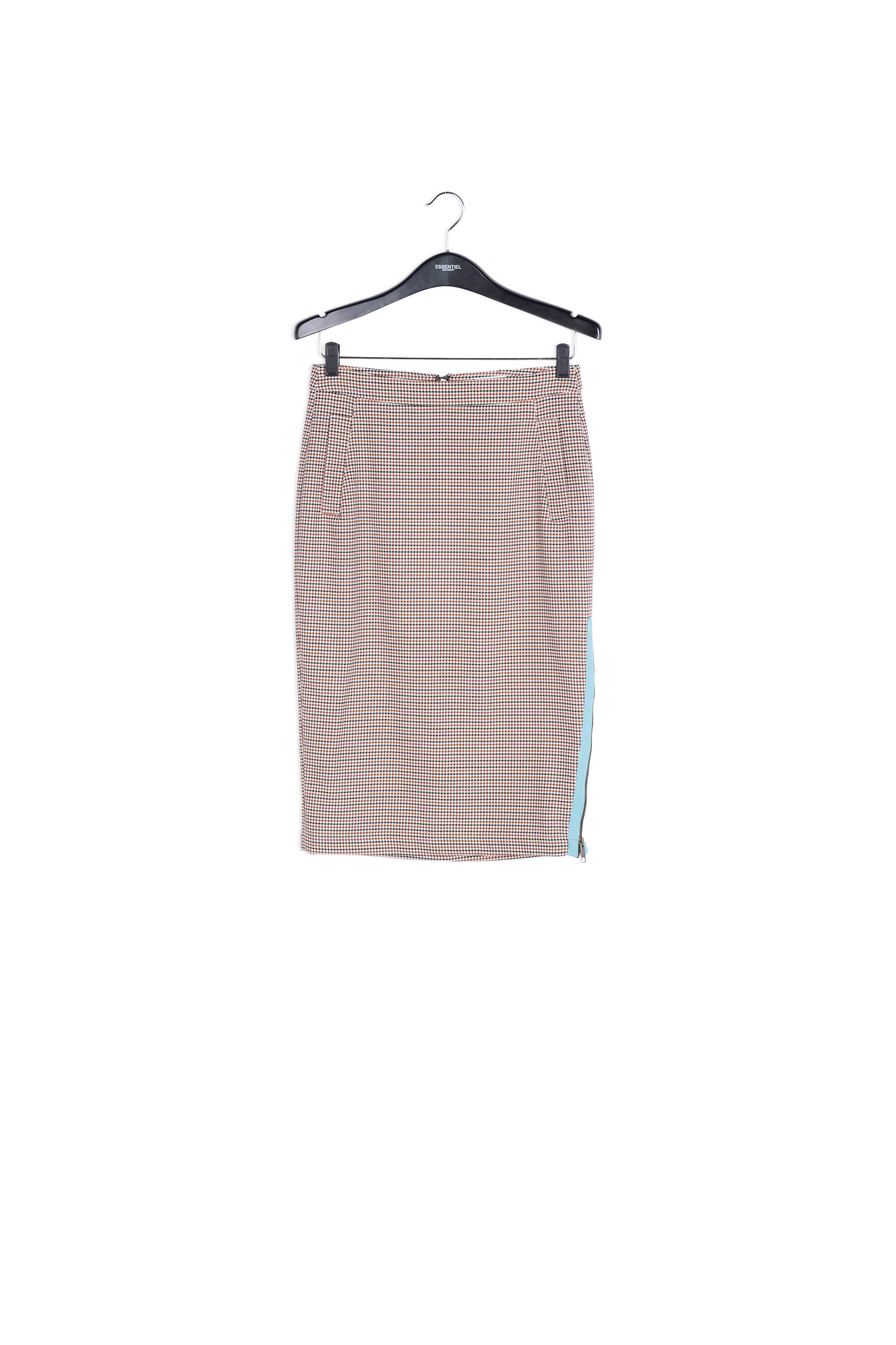 Jupe pinceau pied-de-poule marron avec fente RE—SSENTIEL | Essentiel second hand