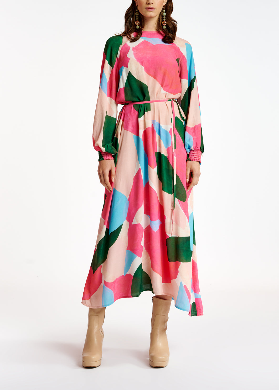 Maxi robe à imprimé graphique rose clair, rose et bleu RE—SSENTIEL | Essentiel second hand