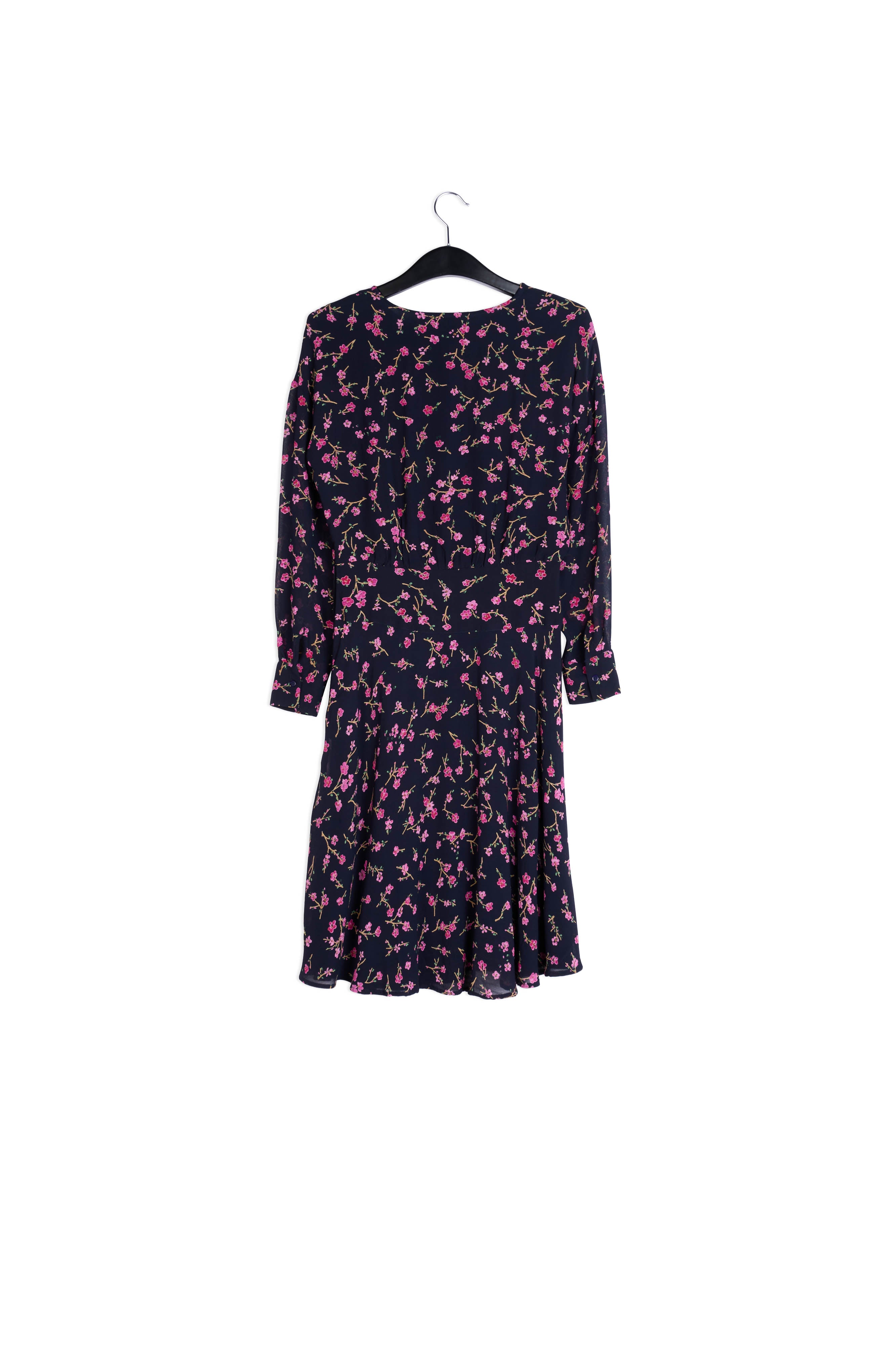 Robe florale bleue foncé avec fleurs de cerisier RE—SSENTIEL | Essentiel second hand