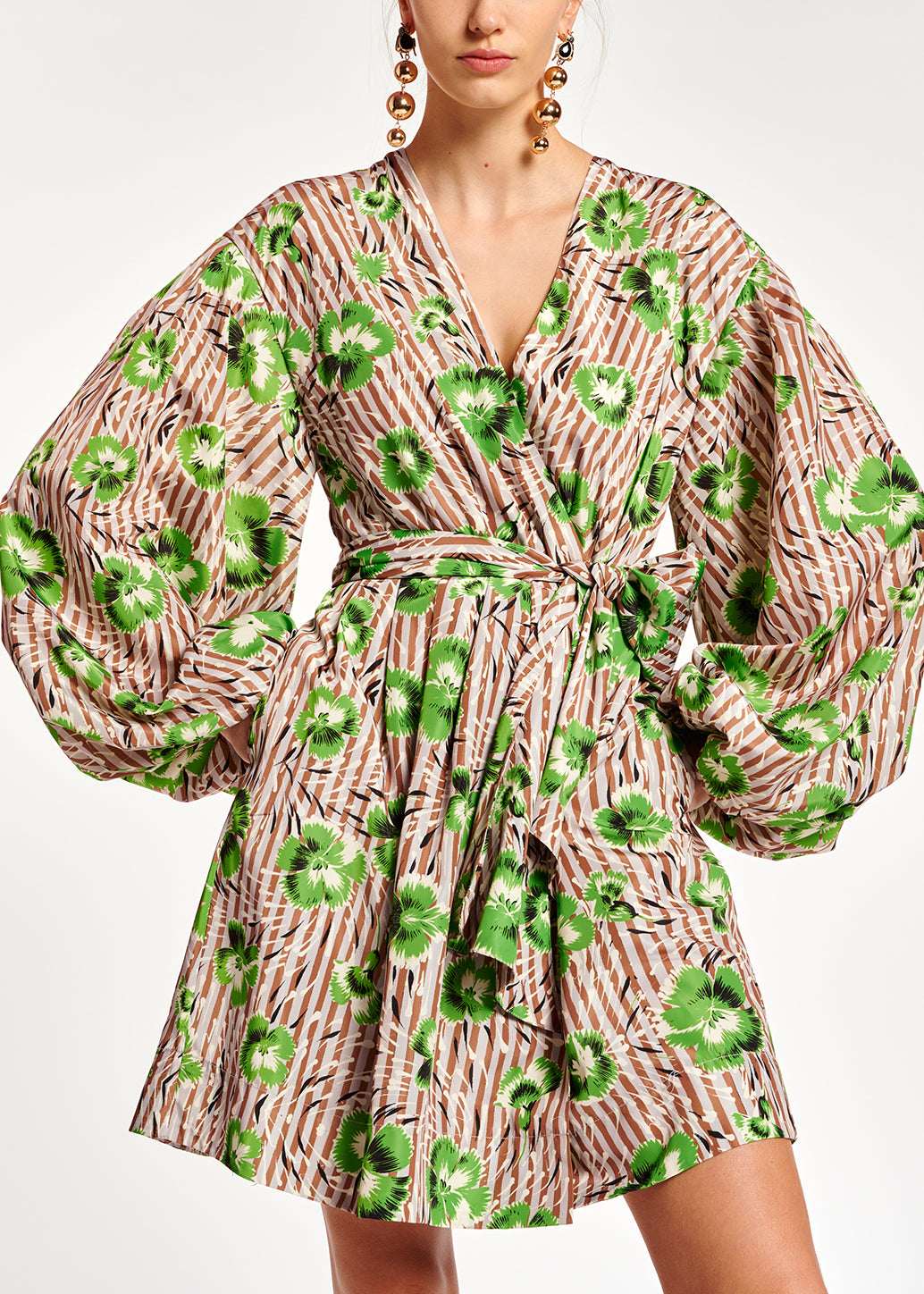 Mini robe cache-cœur verte et brune à fleurs RE—SSENTIEL | Essentiel second hand