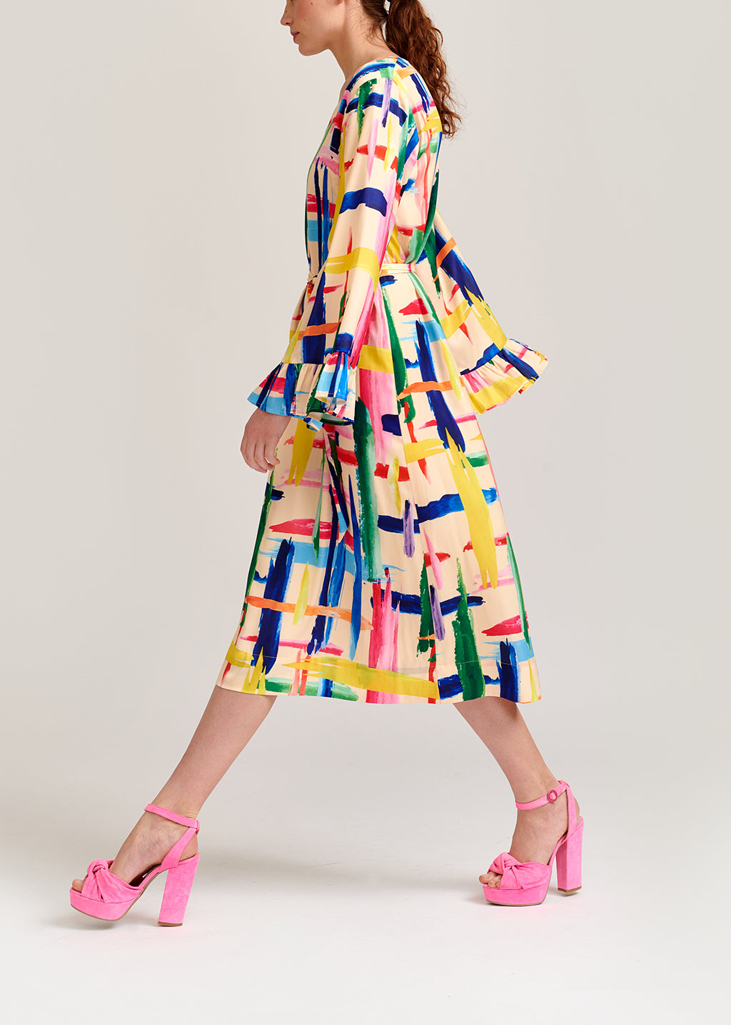 Multicolored graphic striped belted midi dress RE—SSENTIEL | Essentiel second hand