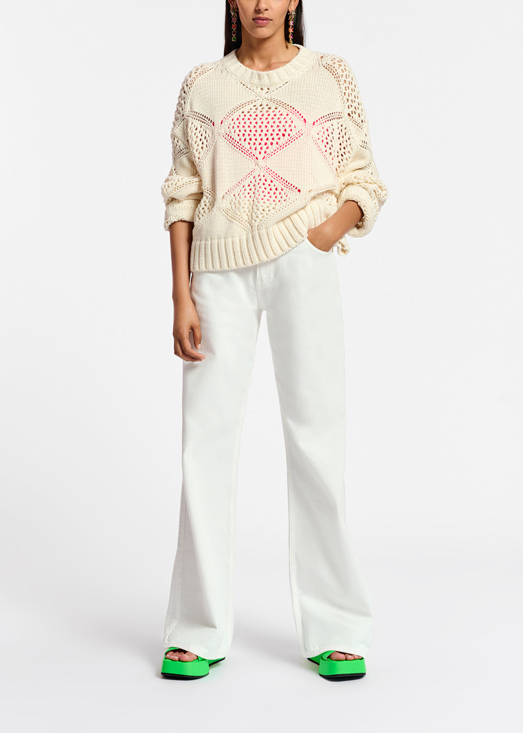 Pull blanc cassé en tricot pointelle RE—SSENTIEL | Essentiel second hand