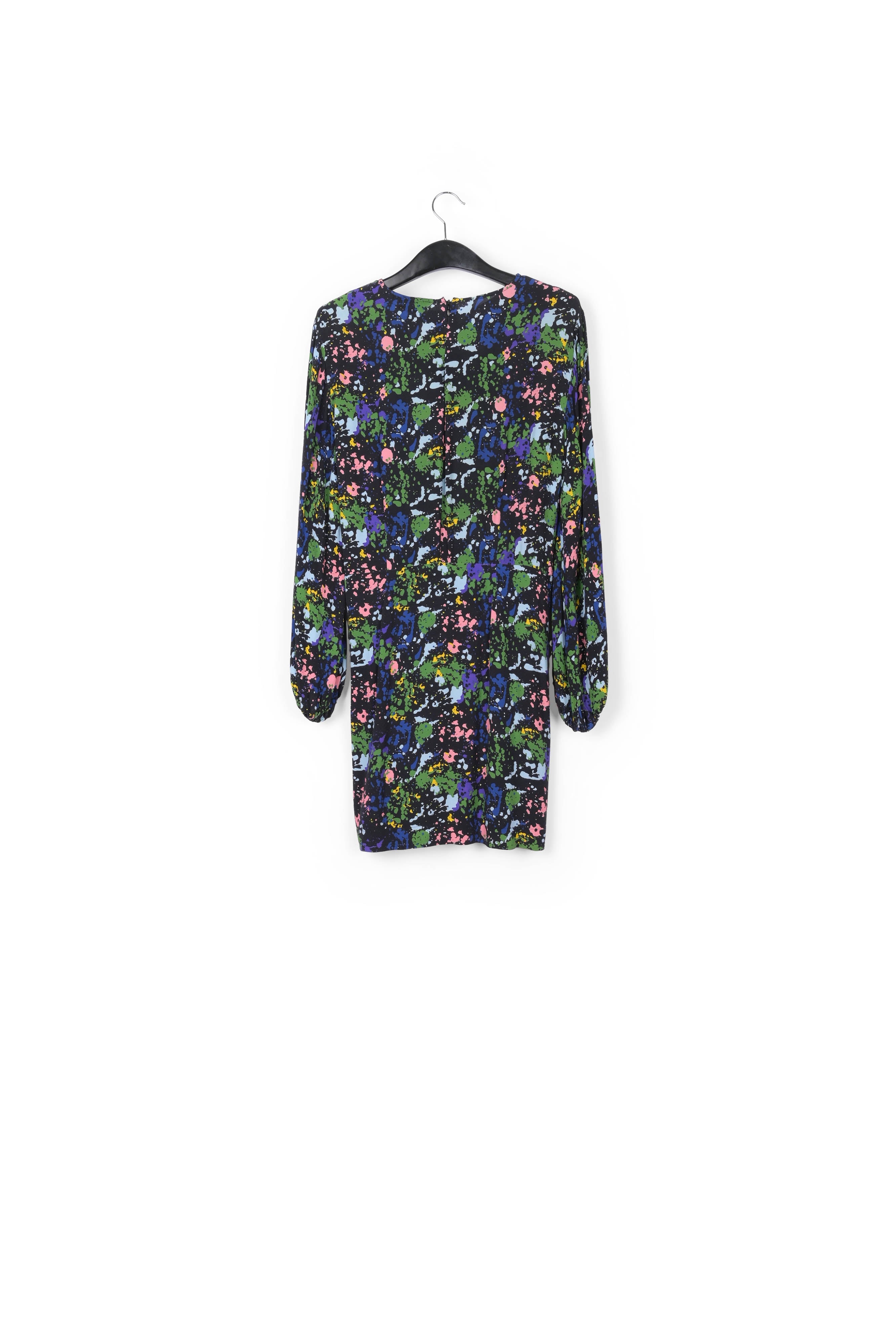Mini-robe noire et bleue fleurie à taille cintrée RE—SSENTIEL | Essentiel second hand
