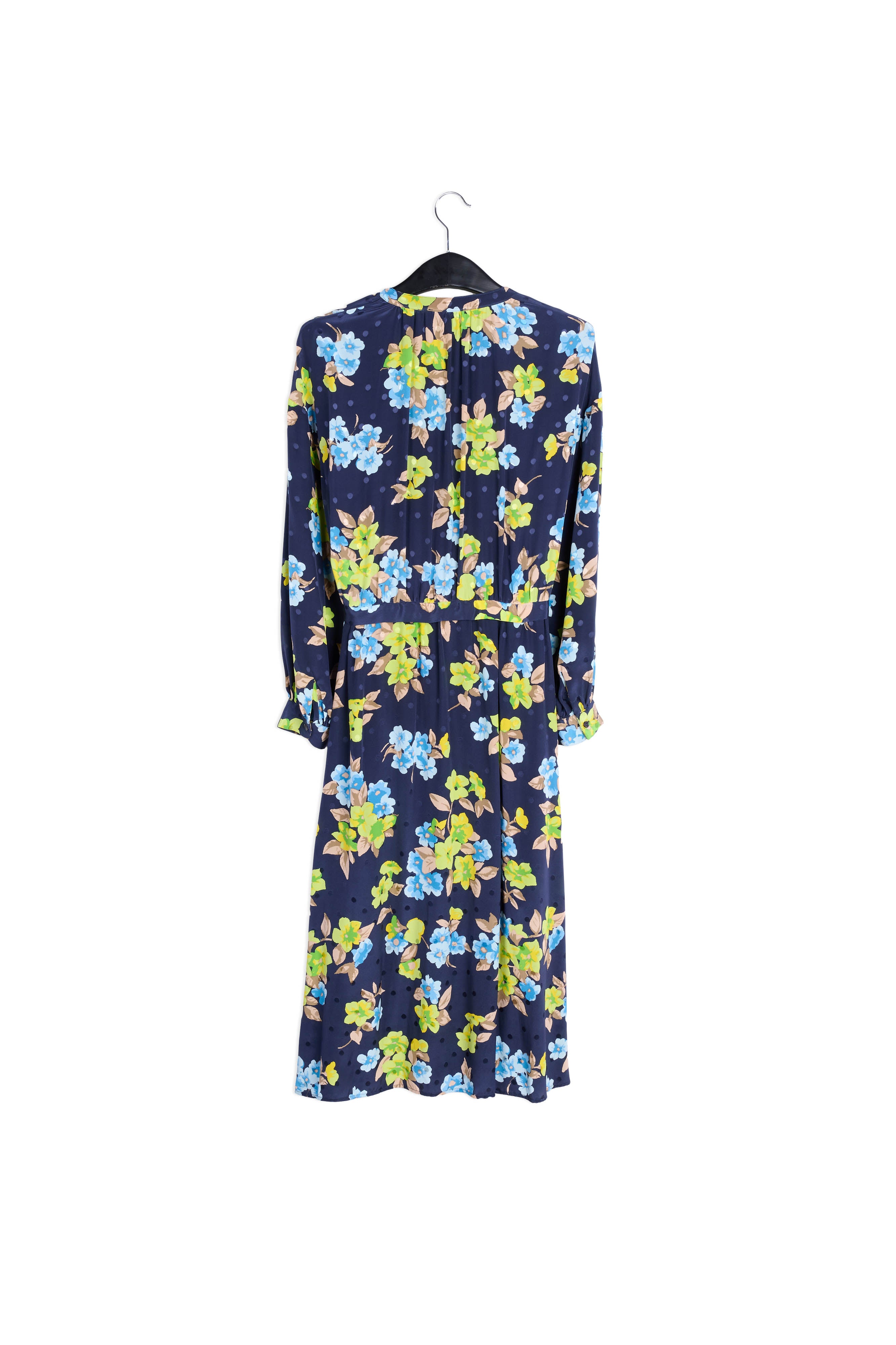 Dark blue floral and polka dot silk shirt dress RE—SSENTIEL | Essentiel second hand