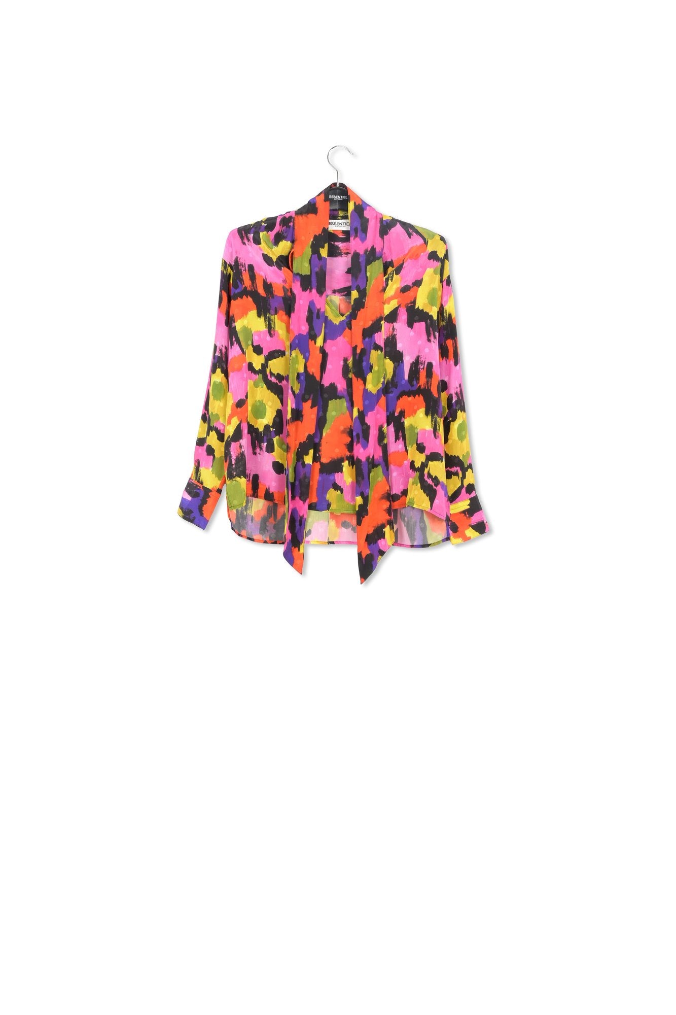 Kleurrijk zijden hemd met strikkraag RE—SSENTIEL | Essentiel second hand