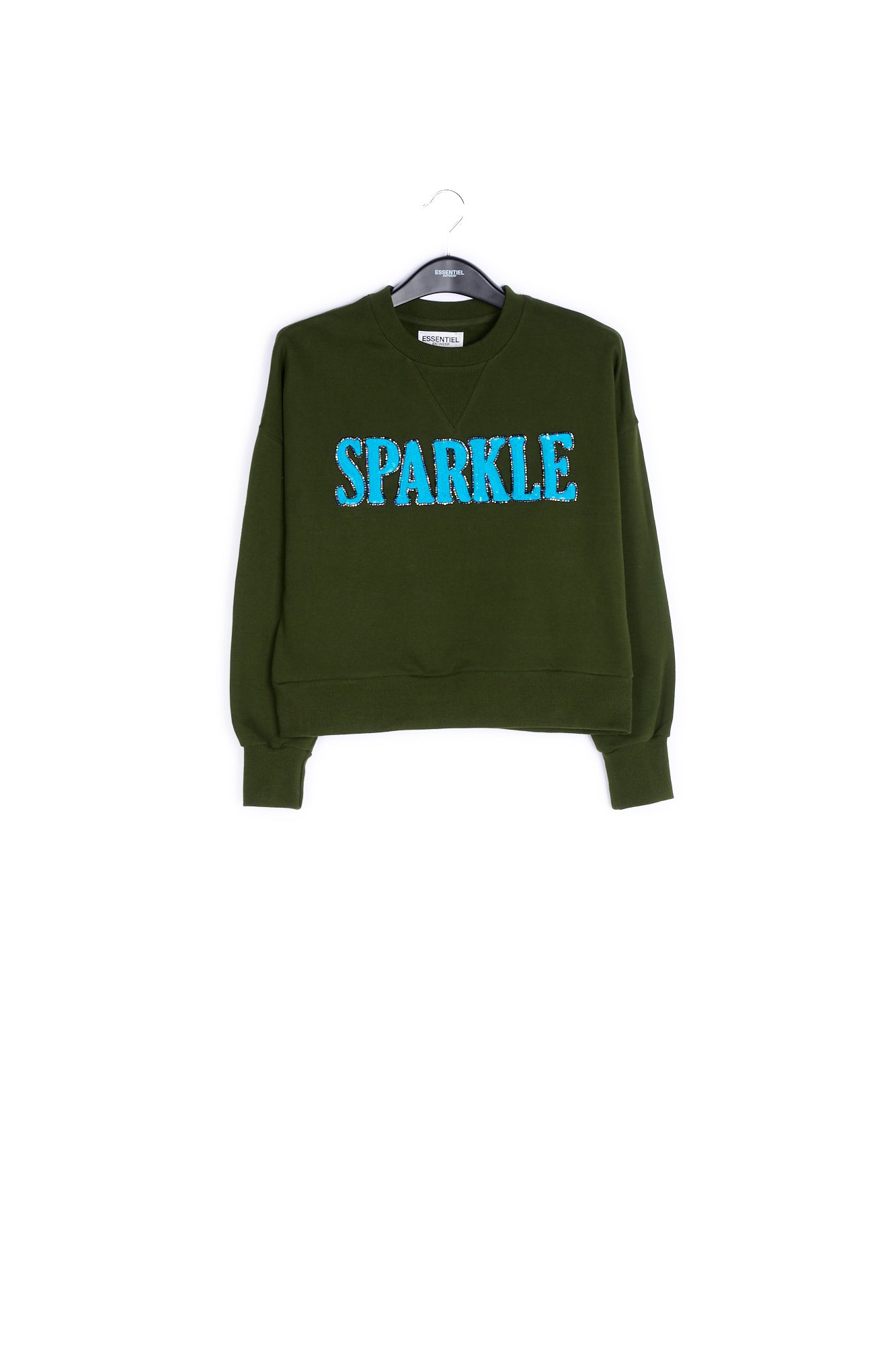 Dark green boxy sweatshirt with sequin details RE—SSENTIEL | Essentiel second hand