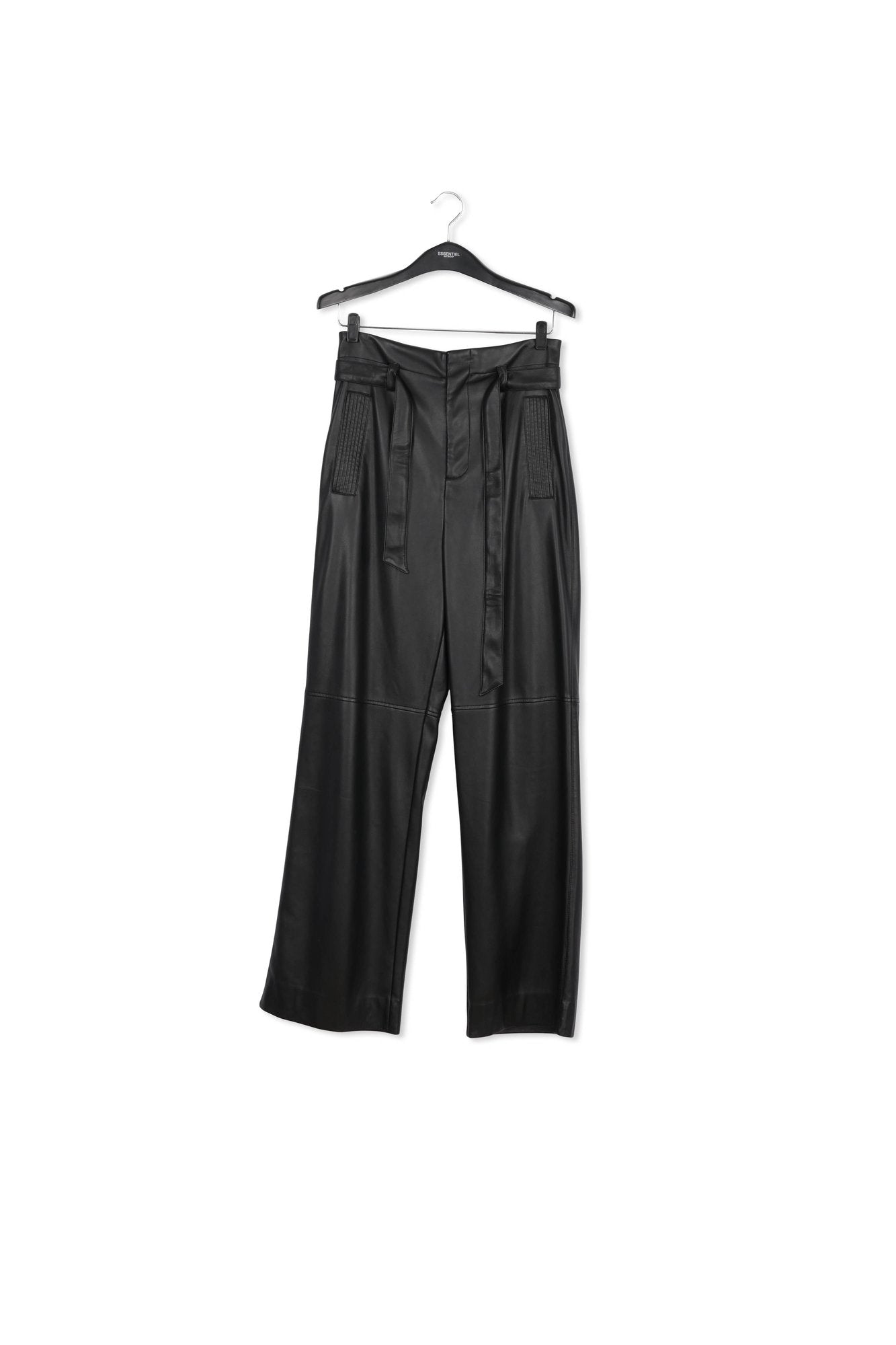 Black faux leather belted pants RE—SSENTIEL | Essentiel second hand