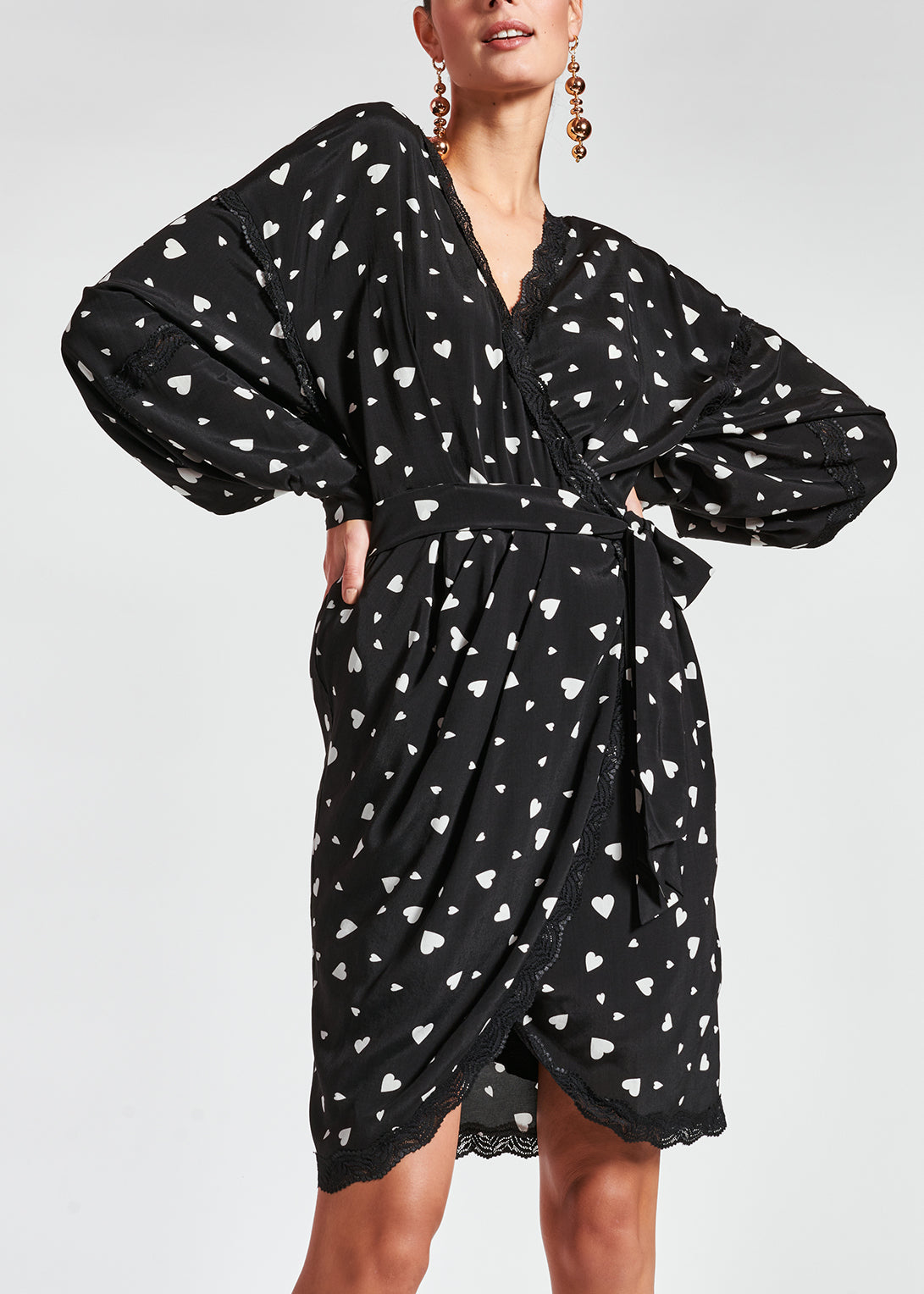 Black heart-print mini wrap dress RE—SSENTIEL | Essentiel second hand